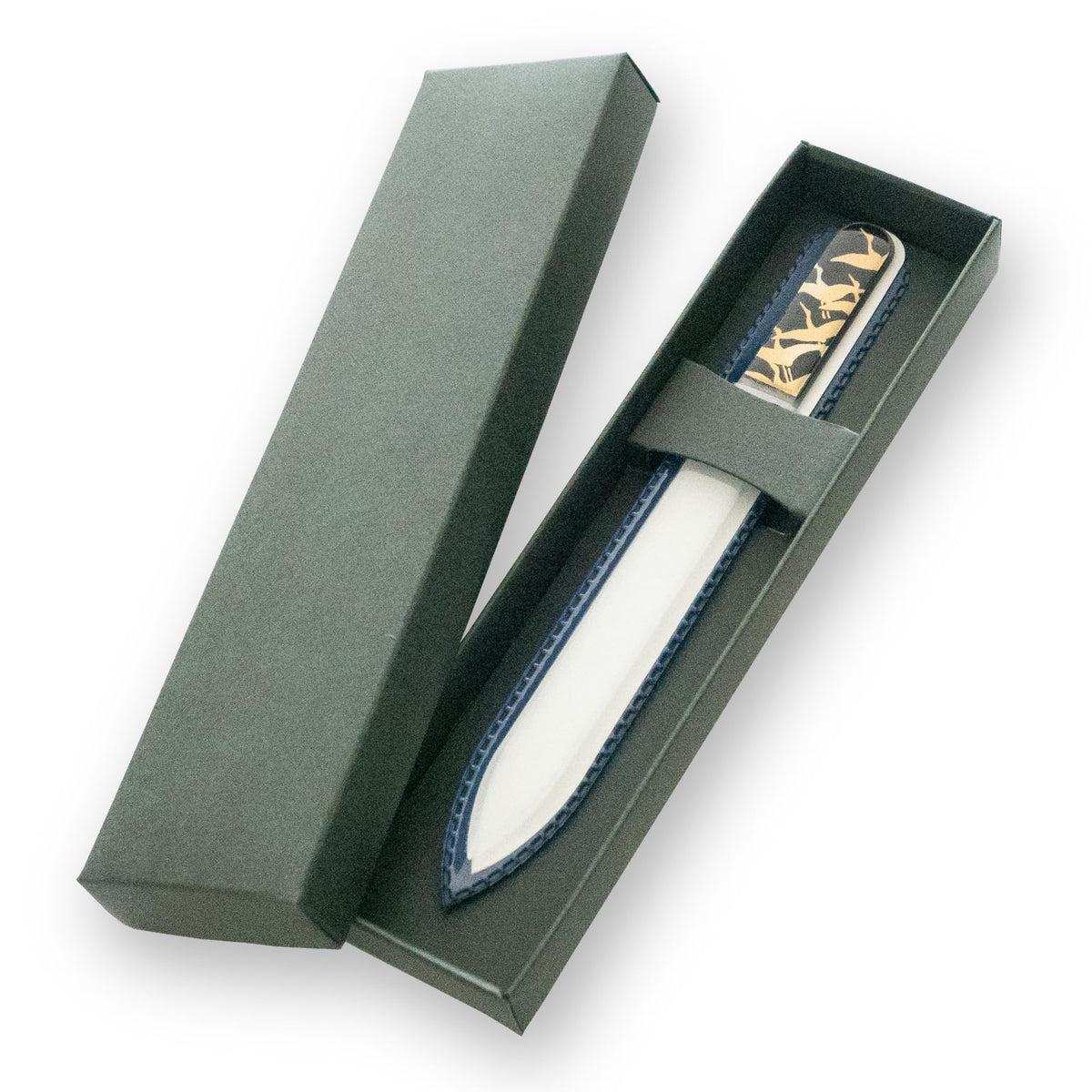 Czech Glass Nail File with Japanese Maki-e Lacquer Art, Boxed Crystal Nail File in Three Designs: Thousand Cranes, Mt. Fuji and Sakura, Weeping Cherry