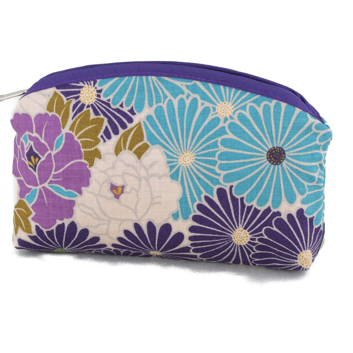 Noren Slim Cosmetic Pouch, Japanese Pattern Makeup Pouch with Inner Pocket, 100% Cotton, Made in Japan
