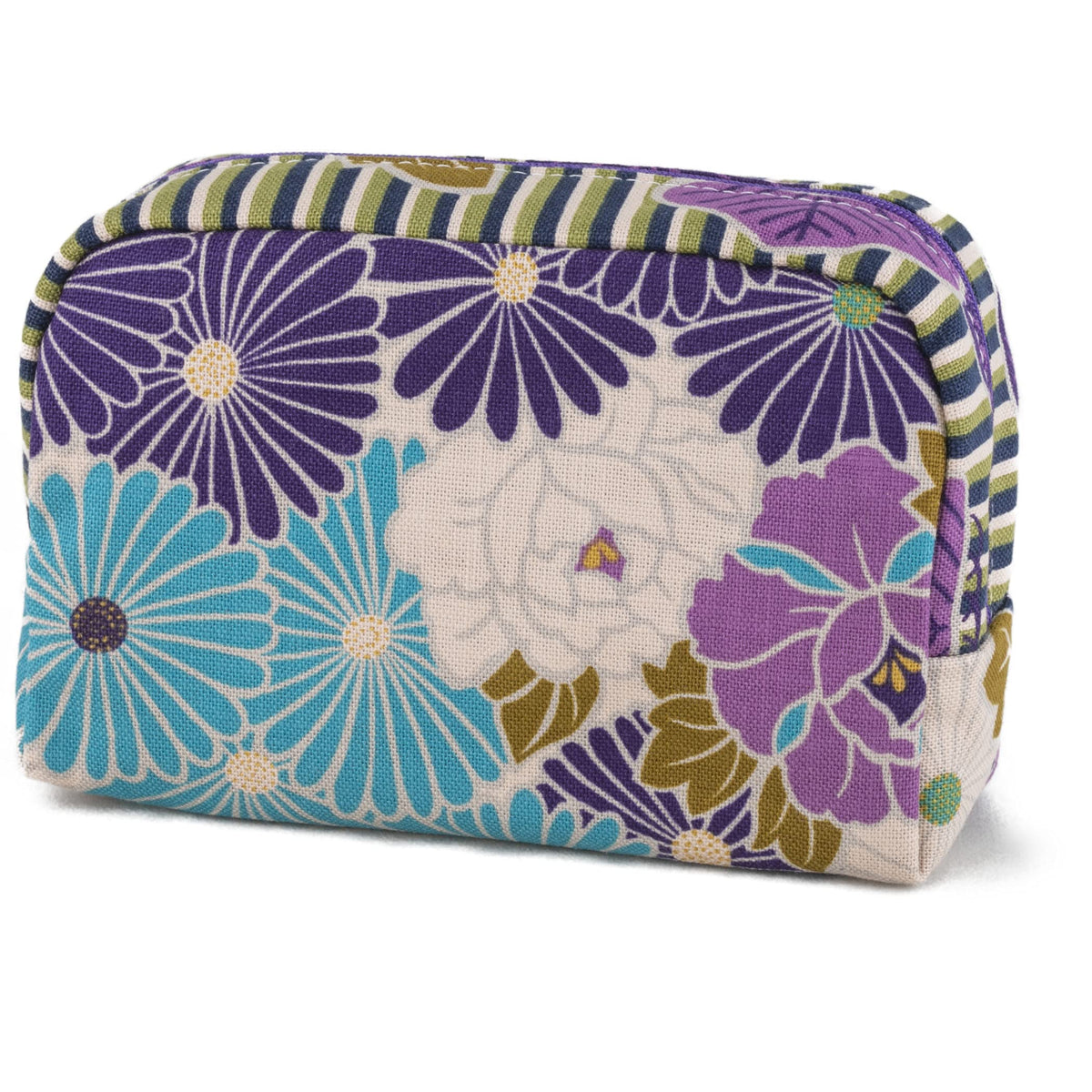 Noren Retro Flower Box Pouch, Japanese Pattern Makeup Pouch with Gusset, 100% Cotton, Made in Japan