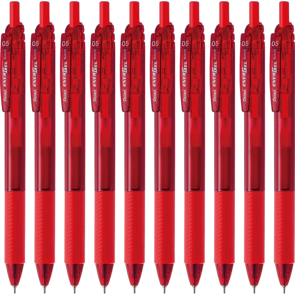 Pentel EnerGel S Gel Ink Ballpoint Pen, Retractable with Recycled PP Barrel and Elastomer Grip, 0.3, 0.5, 0.7 or 1.0 mm, Black, Red or Blue, Pack of 10 Pens