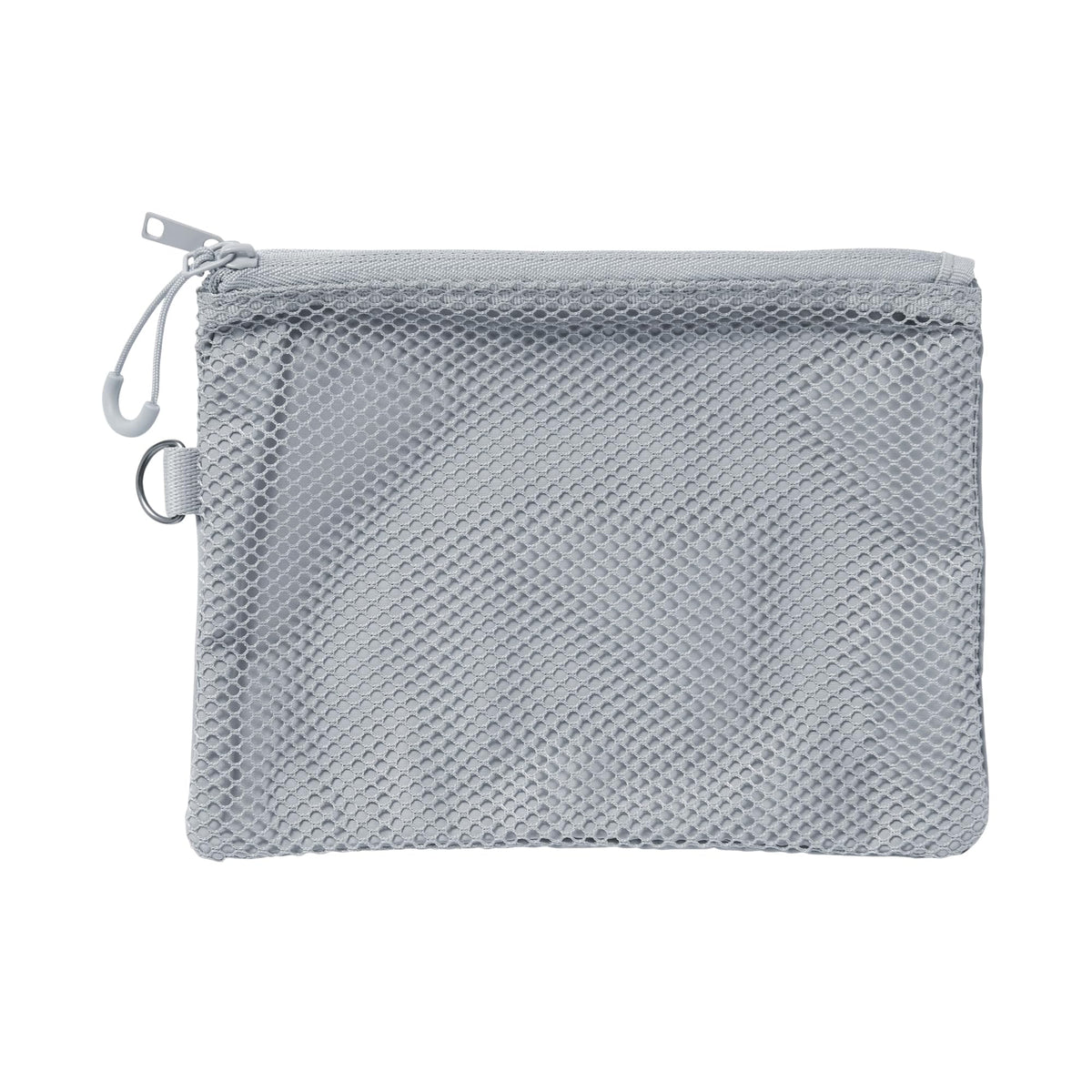 MUJI Polyester Double Zip Case M, Mesh Pouch about 13.5 x 19 cm with Zip Pull Ring, Pink, Grey, Khaki or Black