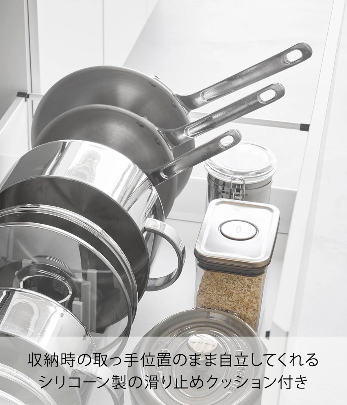 Yamazaki Tower Pot Lid and Frying Pan Stand, Adjustable-Width Under-Sink Storage Rack with 12 Divider Bars, 40 x 14.1 x 14 cm and 520 g, White or Black