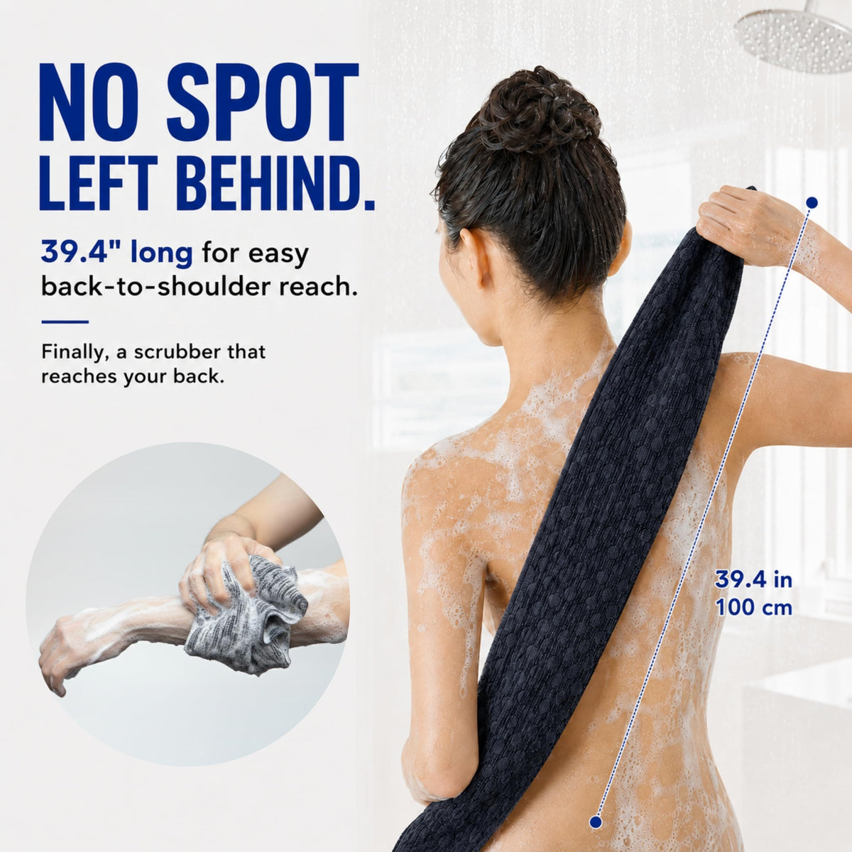 Marna Exfoliating Shower Towel, Japanese Nylon Body Scrub Cloth 27 x 100 cm, Medium or Hard Texture, Quick-Drying