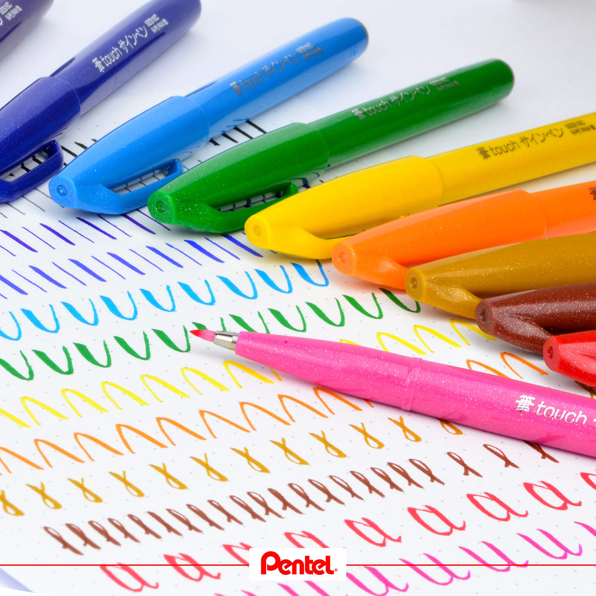 Pentel Brush Sign Pen SES15C, Brush-Touch Fibre-Tip Pens, Fine Point, Pack of 10 in One Colour, Pink, Green, Grey Blue, Orange, Pale Pink, Brown, Burgundy, Grey, Violet, Black or Light Green