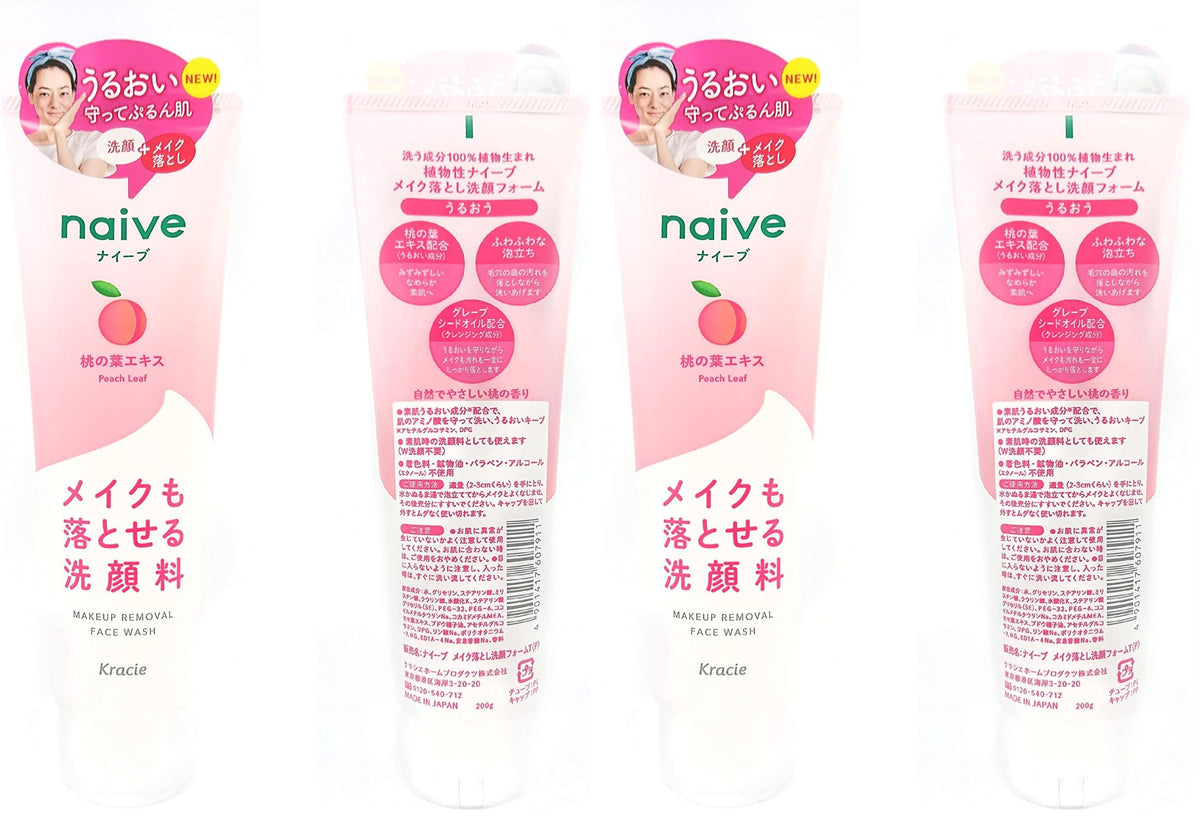 Kracie Naive Makeup Removal Face Wash with Peach Leaf Extract, Peach Scent Cleansing Foam, 200 g