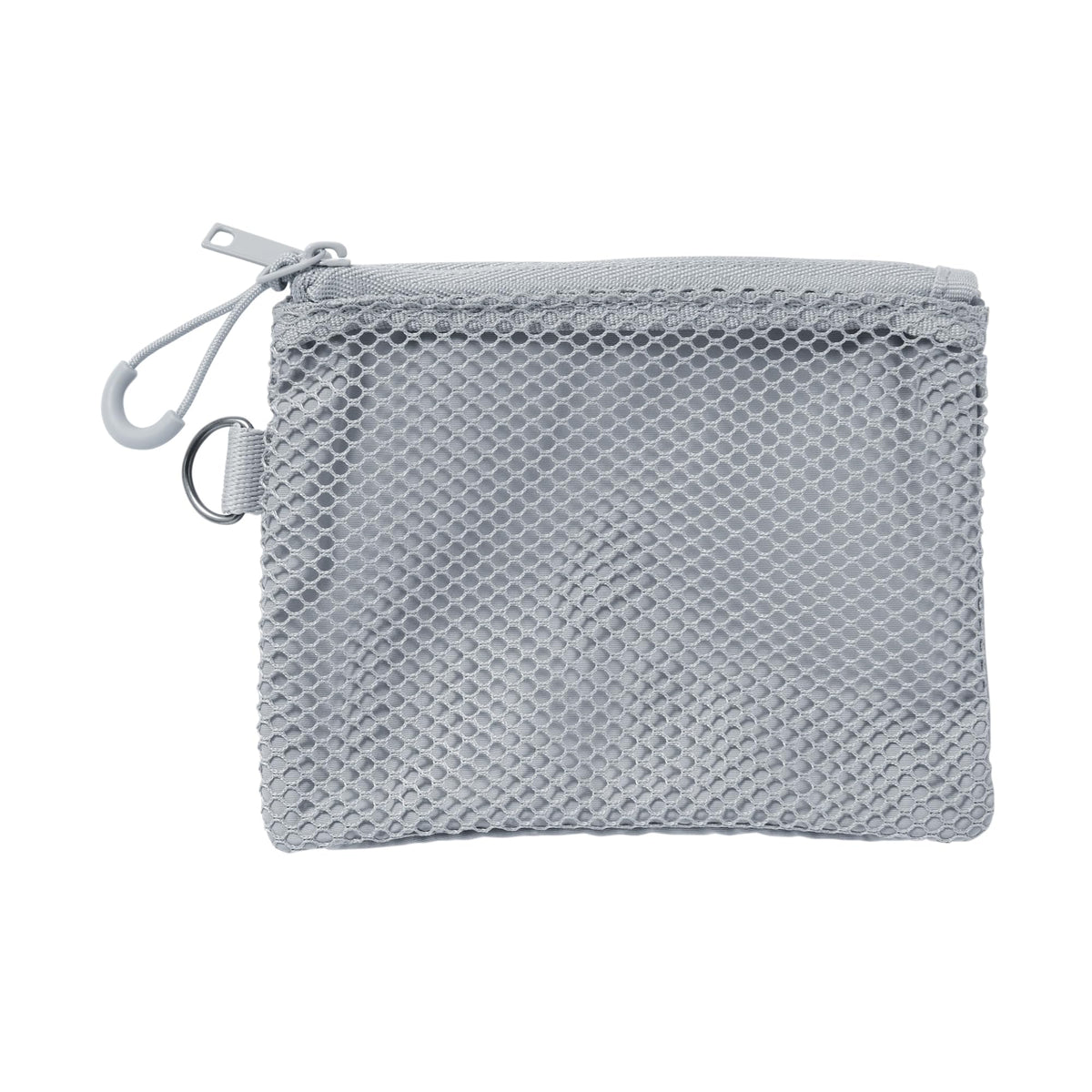 Muji Polyester Double-Zip Case, Small 10 x 13.5 cm Mesh-Front Pouch with D-Ring and Zip Pull Loop, Pink, Grey, Black or Khaki