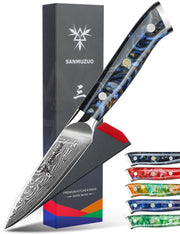 SANMUZUO Xuan Series 3.5 Inch Damascus Steel Paring Knife with Resin Handle