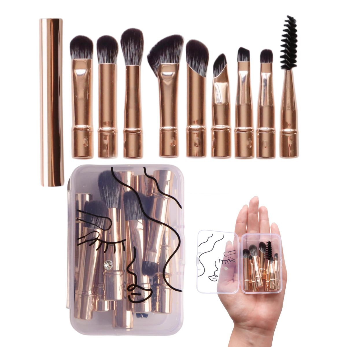 Pocket Atelier Palm Size Mini Makeup Brush Set of 9