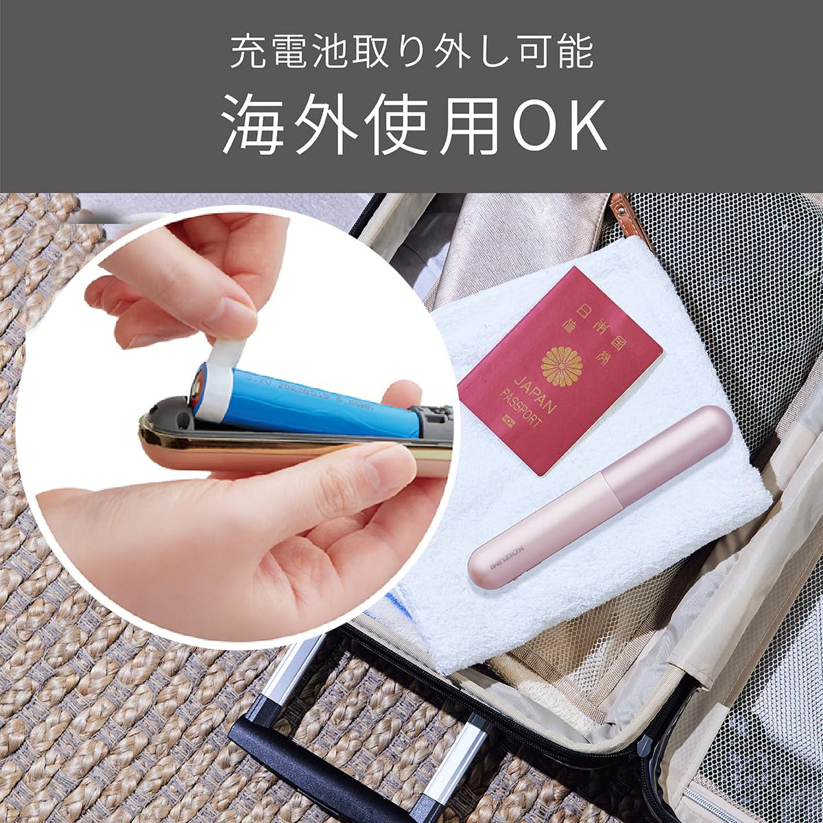 Koizumi Fringe Iron Plus KHR-AS03/P, Cordless USB-C Rechargeable Brush Iron with 140 and 180 C Settings and Detachable Battery, Pink with Heat-Resistant Pouch
