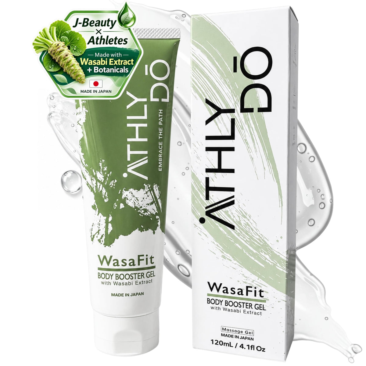 Athlydo WasaFit Body Booster Gel with Wasabi Leaf Extract, Warming Firming Gel for Before and After Exercise, 120 mL, Made in Japan