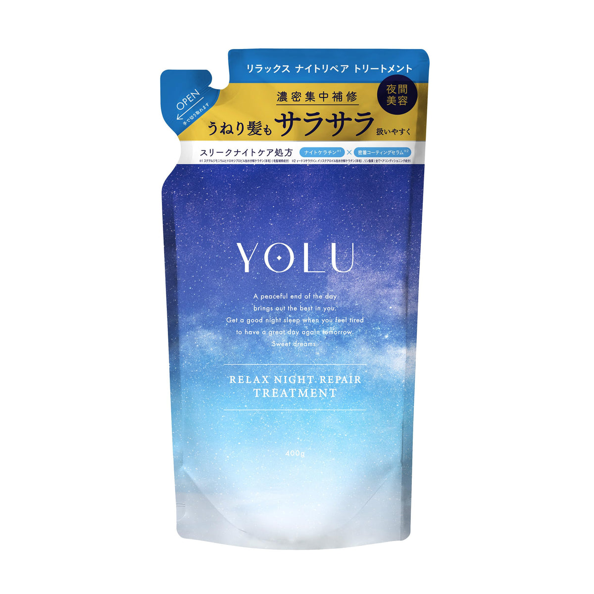 YOLU Relax Night Repair Treatment Refill 400 g, Night Beauty Conditioner with Pear and Geranium Scent