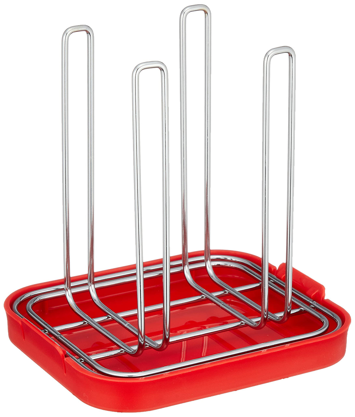 Pearl Metal Simple Storage Bottle and Glass Stand, Chrome Draining Stand with Removable Tray for Bottles and Glasses, 16 x 13.5 x 16.5 cm and 260 g, White, Black or Red