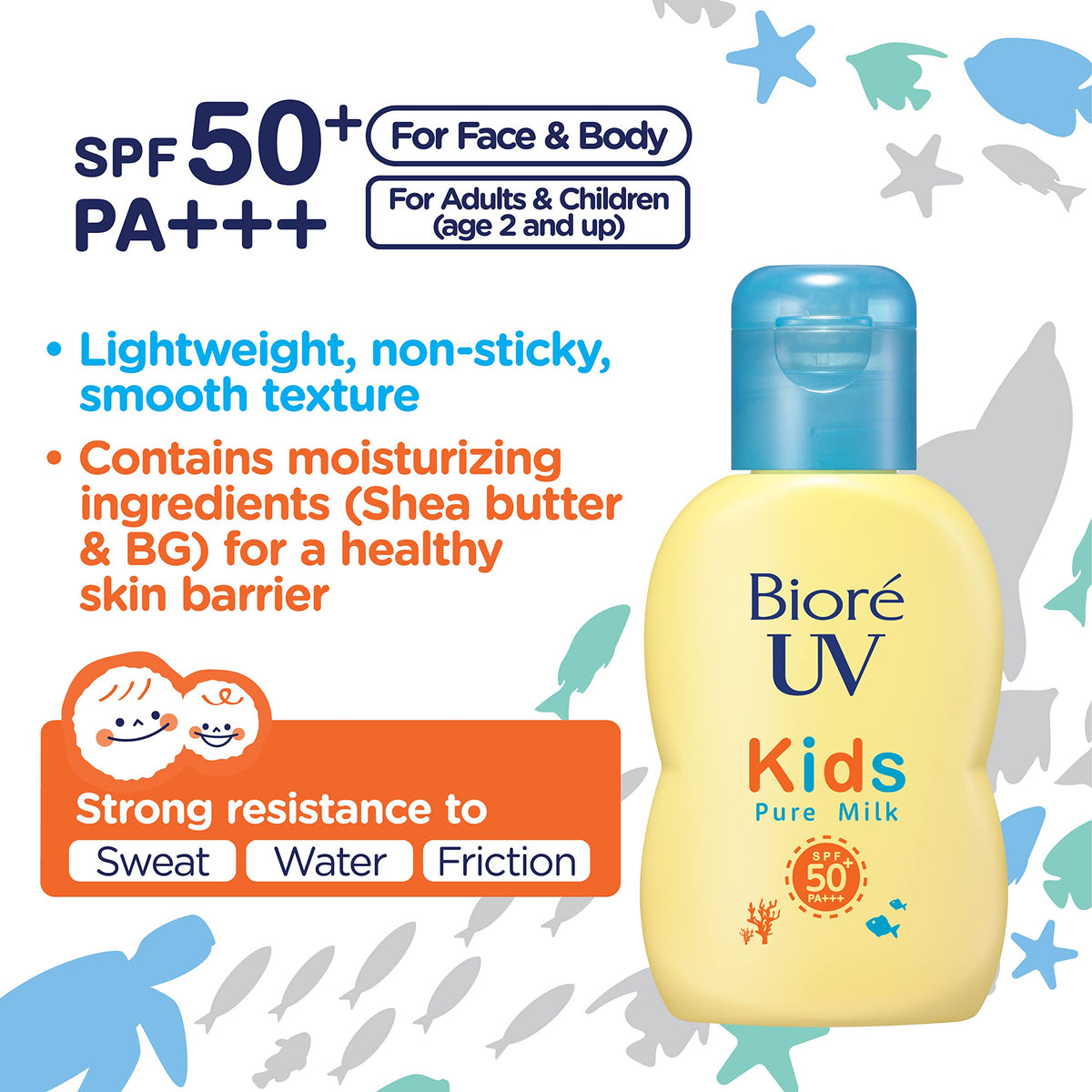 Bioré UV Kids Pure Milk Mineral Sunscreen SPF50+ PA+++ — Gentle Waterproof Sunscreen For Kids And Adults, 70ml
