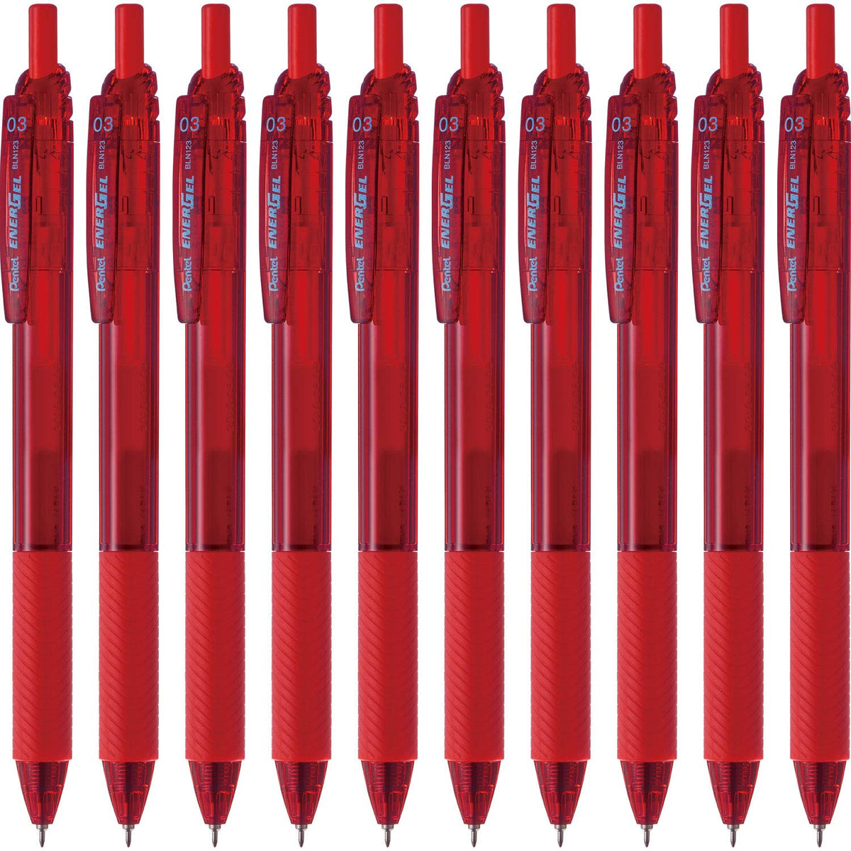 Pentel EnerGel S Gel Ink Ballpoint Pen, Retractable with Recycled PP Barrel and Elastomer Grip, 0.3, 0.5, 0.7 or 1.0 mm, Black, Red or Blue, Pack of 10 Pens