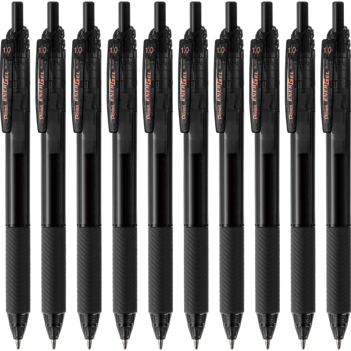 Pentel EnerGel S Gel Ink Ballpoint Pen, Retractable with Recycled PP Barrel and Elastomer Grip, 0.3, 0.5, 0.7 or 1.0 mm, Black, Red or Blue, Pack of 10 Pens