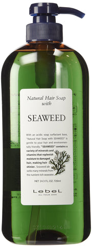 Lebel Natural Hair Soap with Seaweed Shampoo, 720 mL, Acidic Soap-Based Salon Shampoo for Damaged Hair