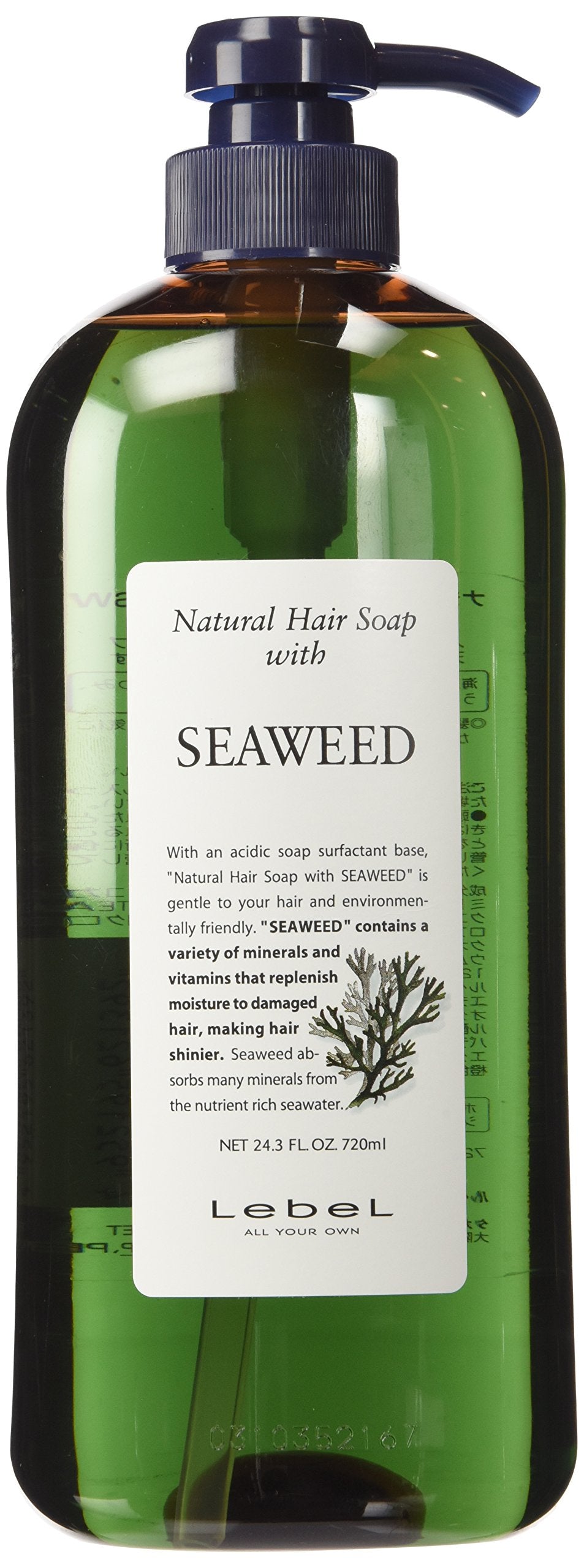 Lebel Natural Hair Soap with Seaweed Shampoo, 720 mL, Acidic Soap-Based Salon Shampoo for Damaged Hair