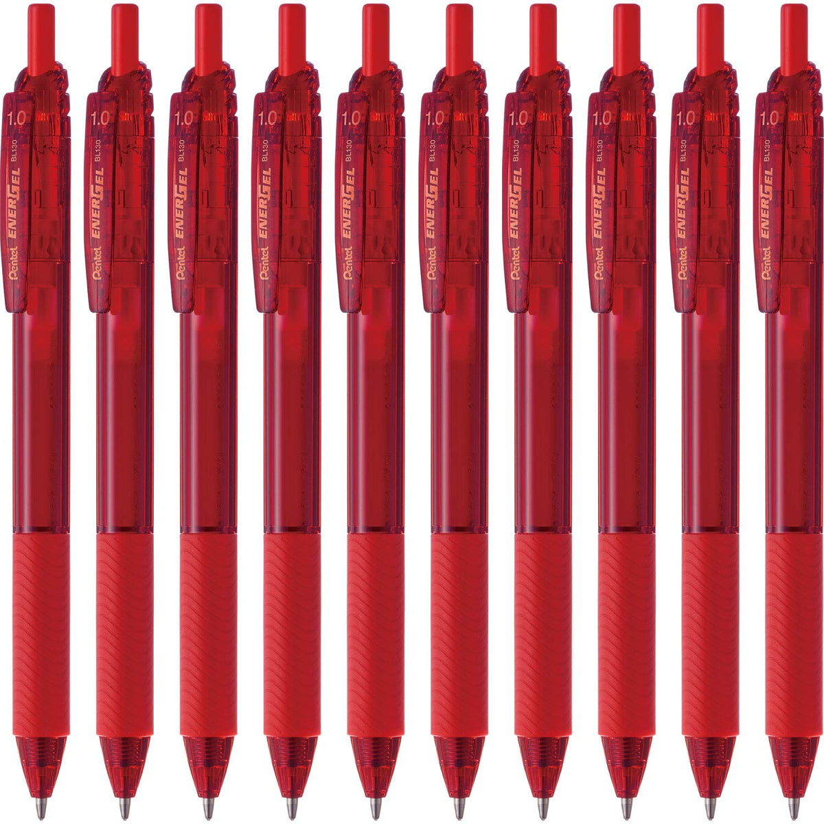 Pentel EnerGel S Gel Ink Ballpoint Pen, Retractable with Recycled PP Barrel and Elastomer Grip, 0.3, 0.5, 0.7 or 1.0 mm, Black, Red or Blue, Pack of 10 Pens