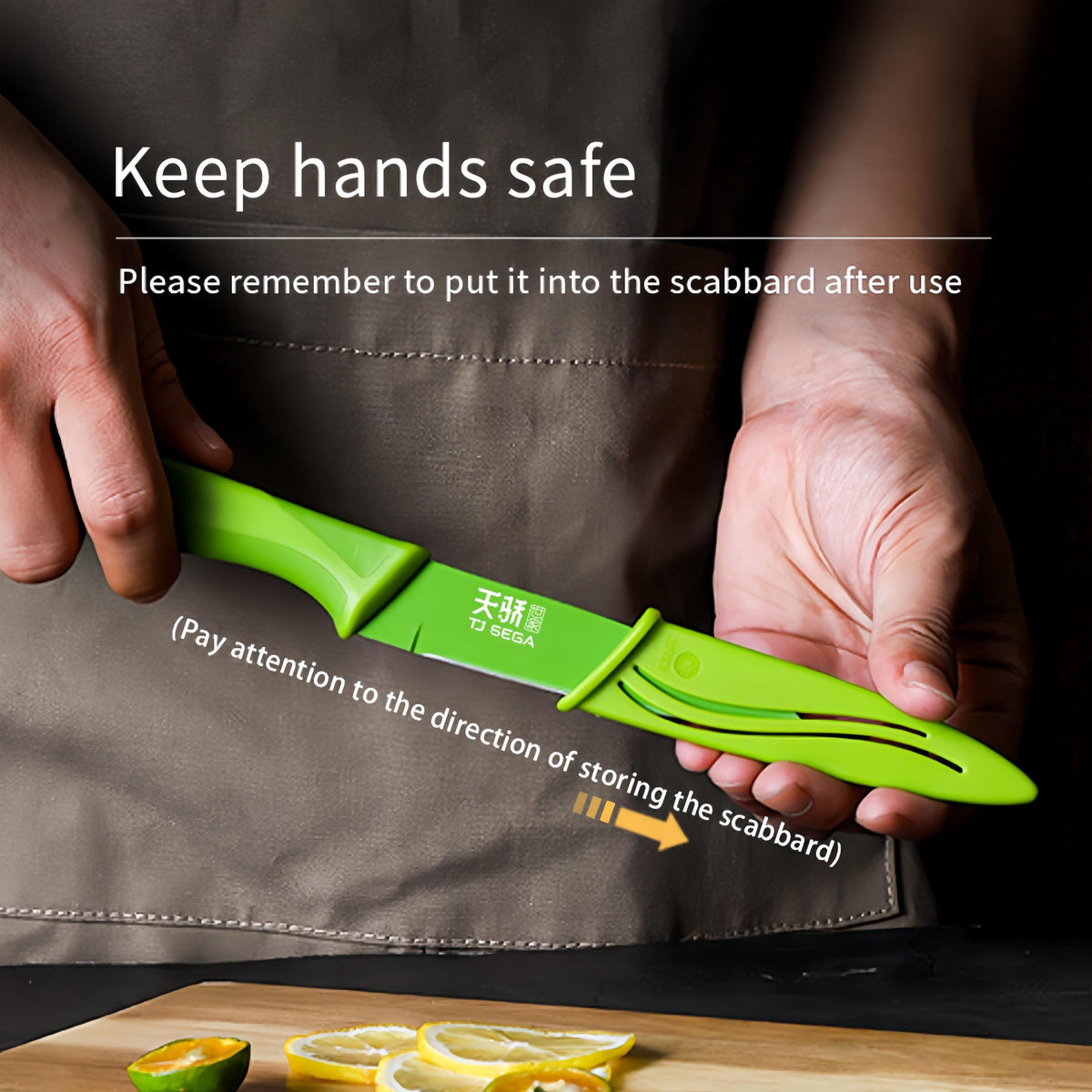 TJ POP Small Santoku and Petty Knife 2-Piece Set with Sheaths, Non-Stick Coated, Blue and Green
