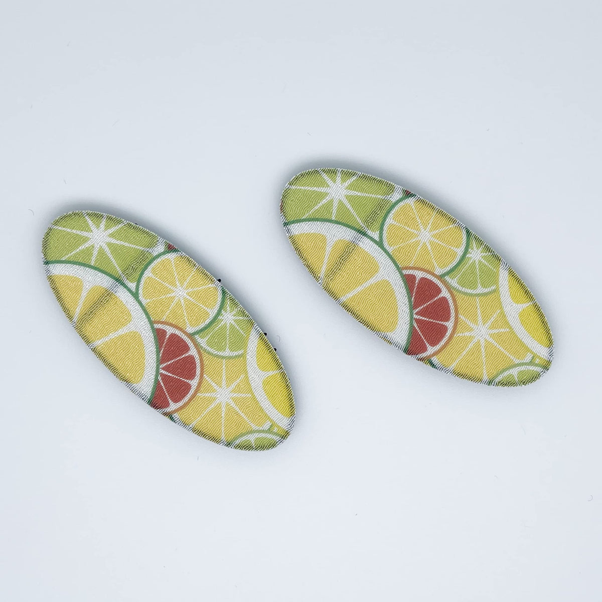 Oval Hook-and-Loop No-Crease Hair Clips for Bangs, Set of 2, Made in Japan, Leopard, Zebra and Grapefruit Prints, 8 x 3.5 cm