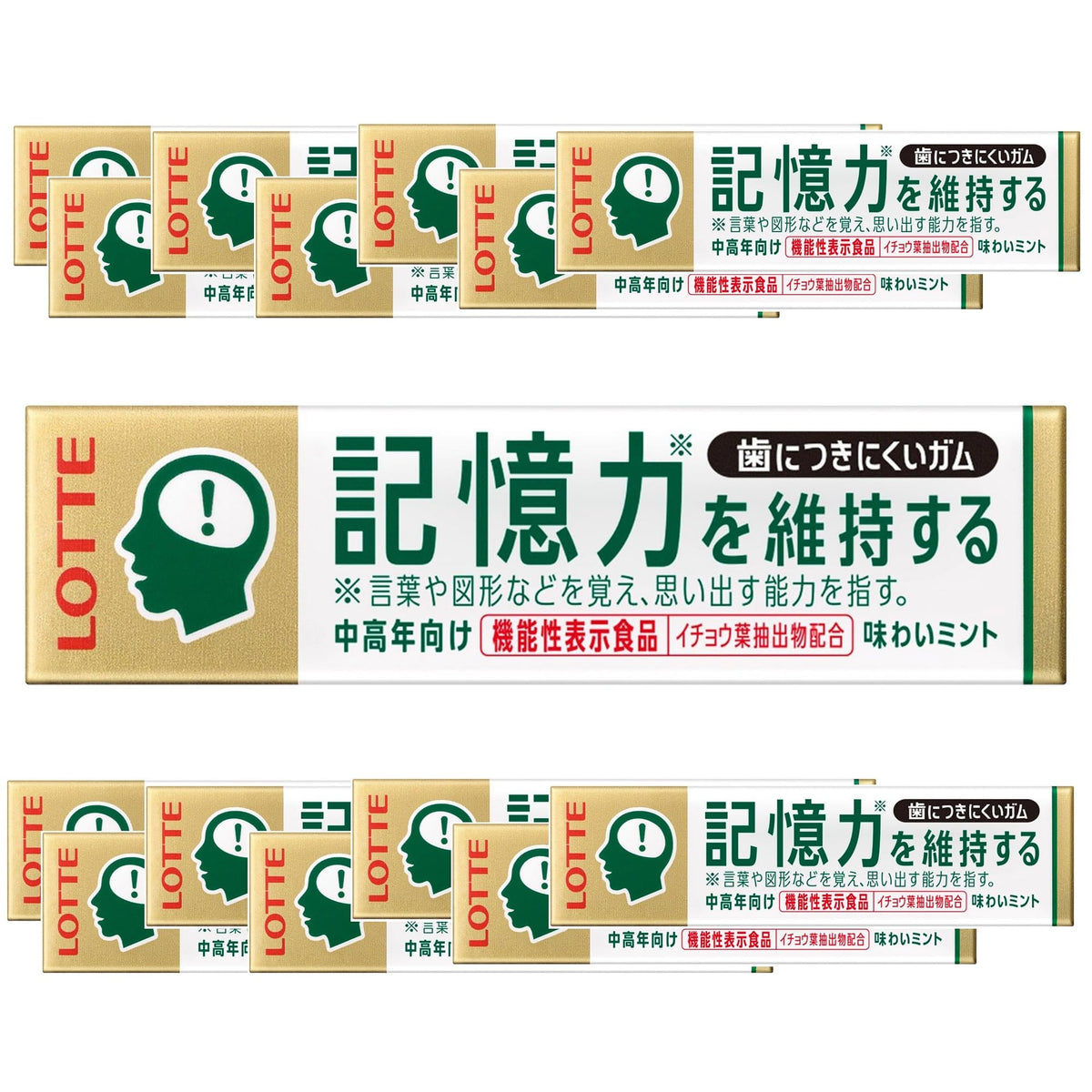 Tooth-Friendly Chewing Gum with Ginkgo Leaf Extract, Mint Flavor, 15 Packs of 9 Sticks, Food with Function Claims