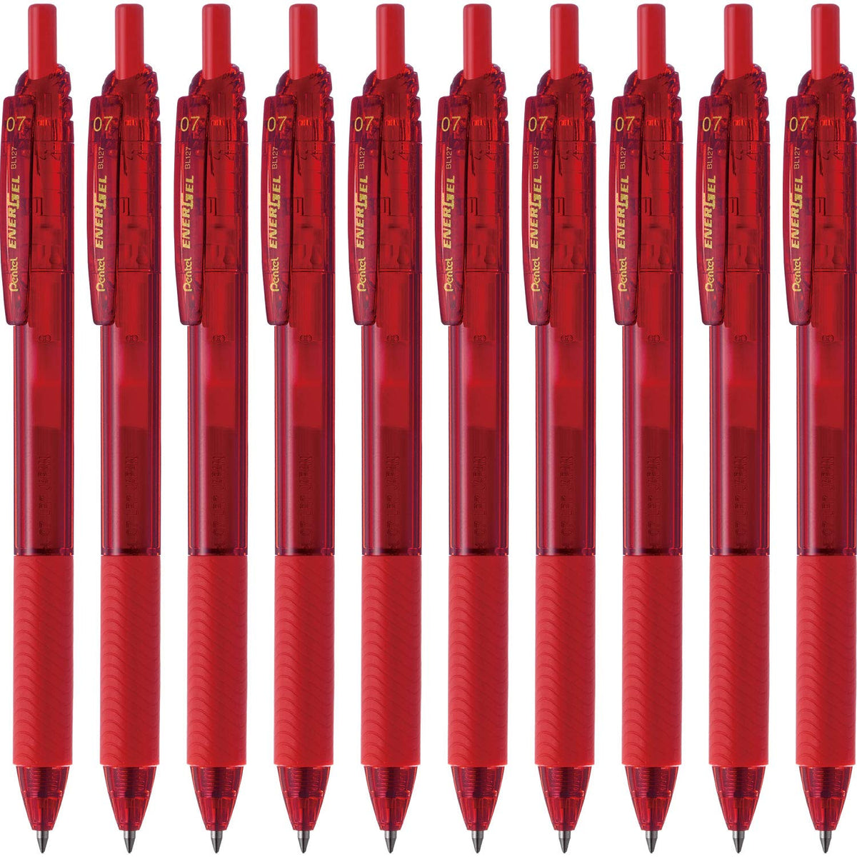Pentel EnerGel S Gel Ink Ballpoint Pen, Retractable with Recycled PP Barrel and Elastomer Grip, 0.3, 0.5, 0.7 or 1.0 mm, Black, Red or Blue, Pack of 10 Pens