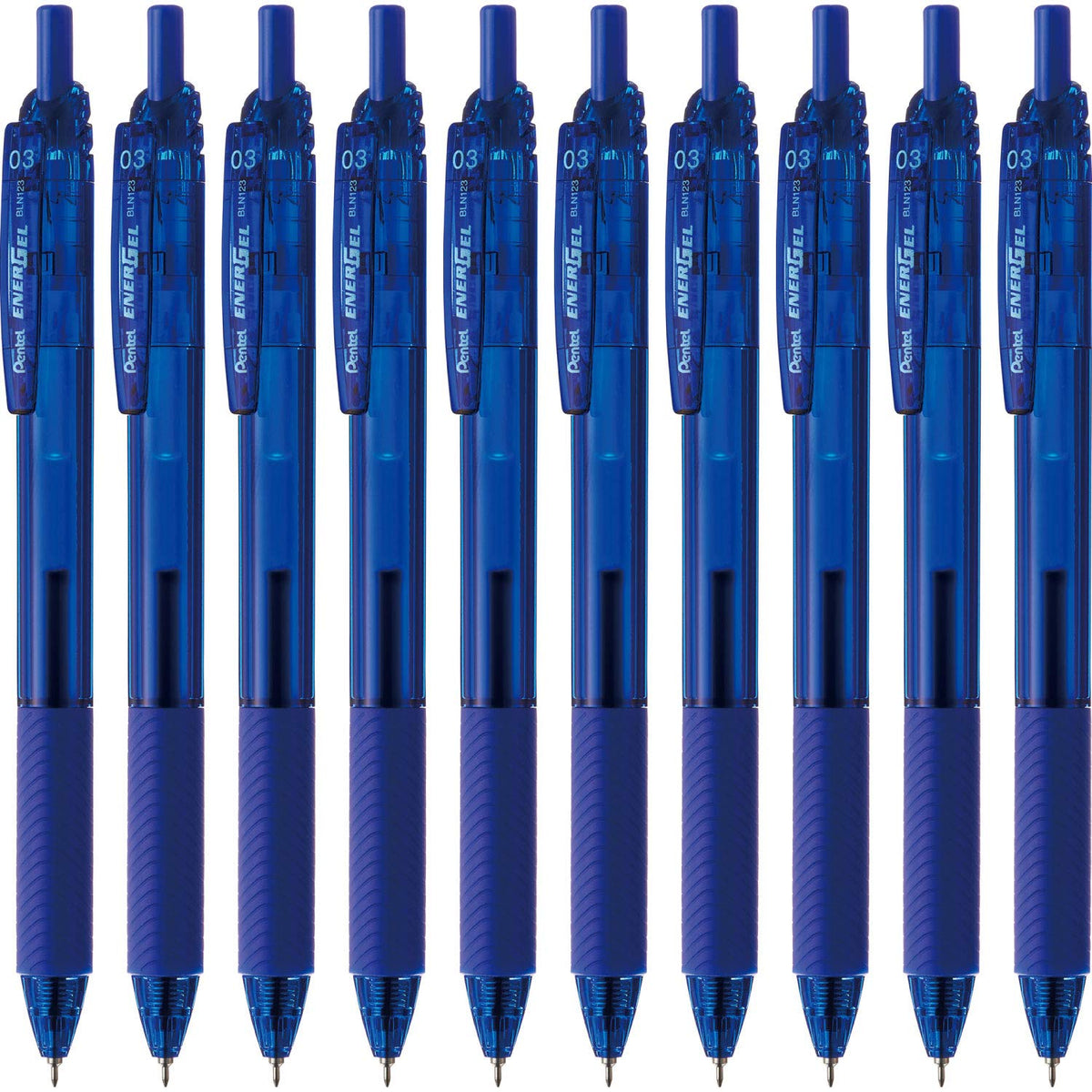 Pentel EnerGel S Gel Ink Ballpoint Pen, Retractable with Recycled PP Barrel and Elastomer Grip, 0.3, 0.5, 0.7 or 1.0 mm, Black, Red or Blue, Pack of 10 Pens