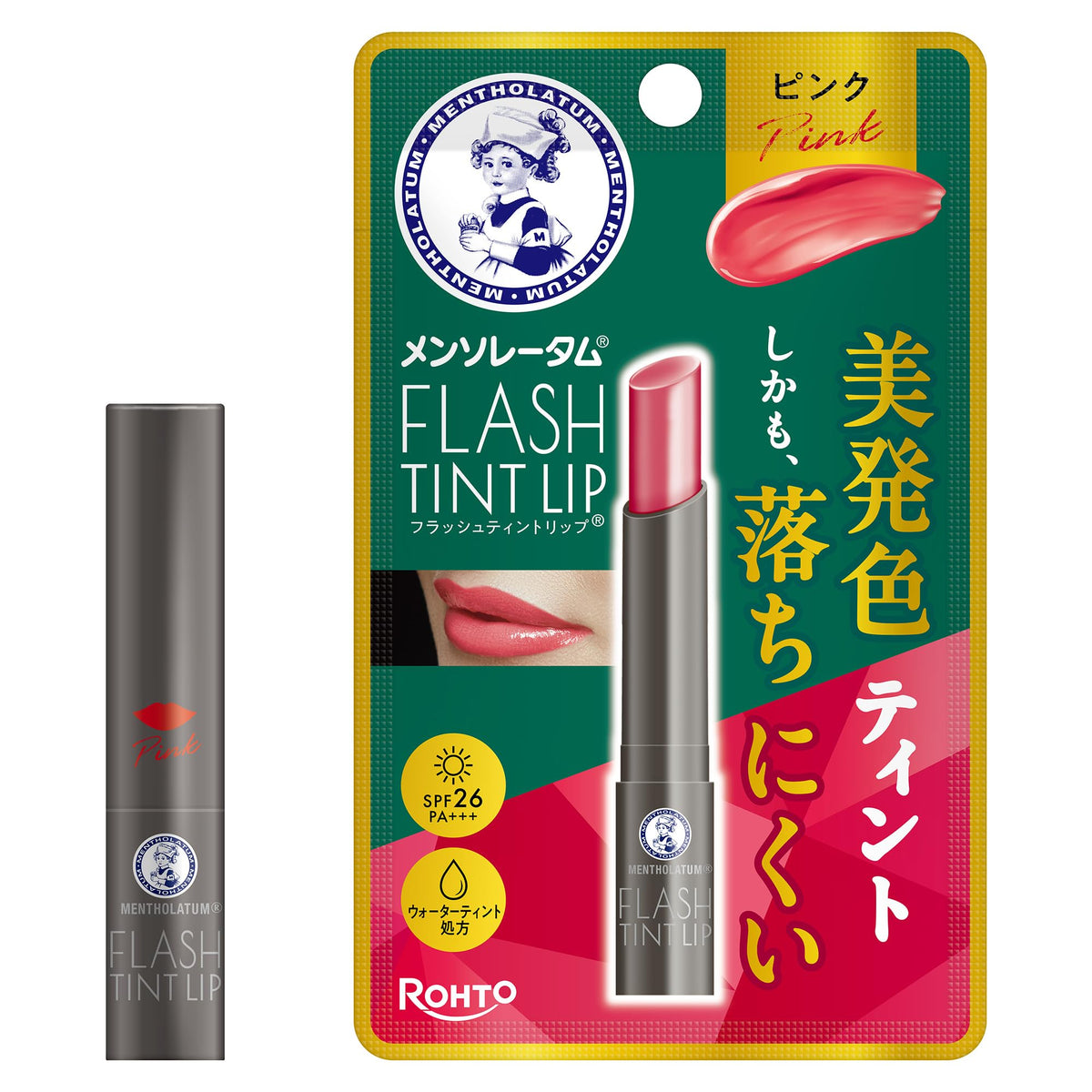 Mentholatum Flash Tint Lip, Water-Tint Tinted Lip Balm with 6 Oils, Fragrance-Free, SPF26 PA+++, 2 g in 5 Shades