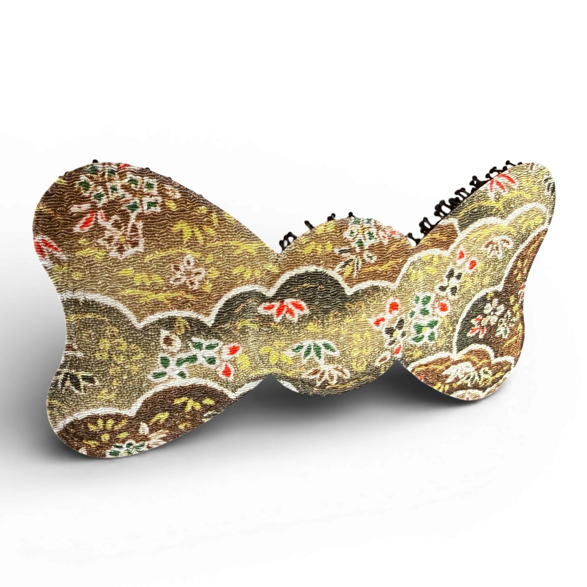 Japanese Chirimen Cloud and Flower Pattern No-Crease Hair Clip for Bangs, Made in Japan, 7 Shapes and 5 Colors