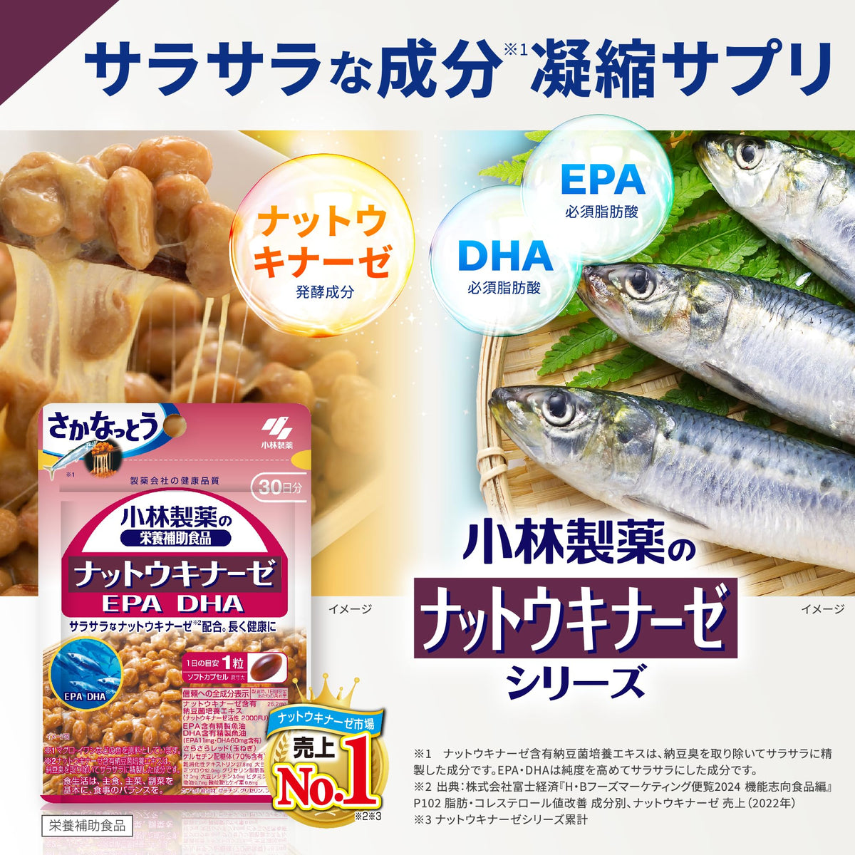 Nattokinase 2000 FU Softgels with EPA and DHA, One Softgel a Day, 30 Softgels for 30 Days