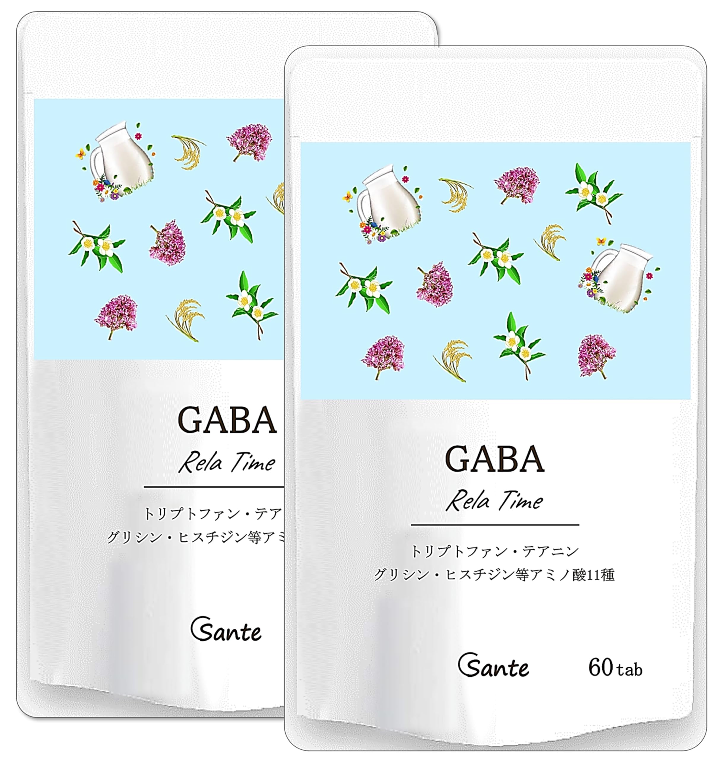 Nippon Sante Relaxing Time Supplement, Made in Japan, Additive-Free, Tryptophan, Gaba, Glycine, 11 Types, 60 Tablets