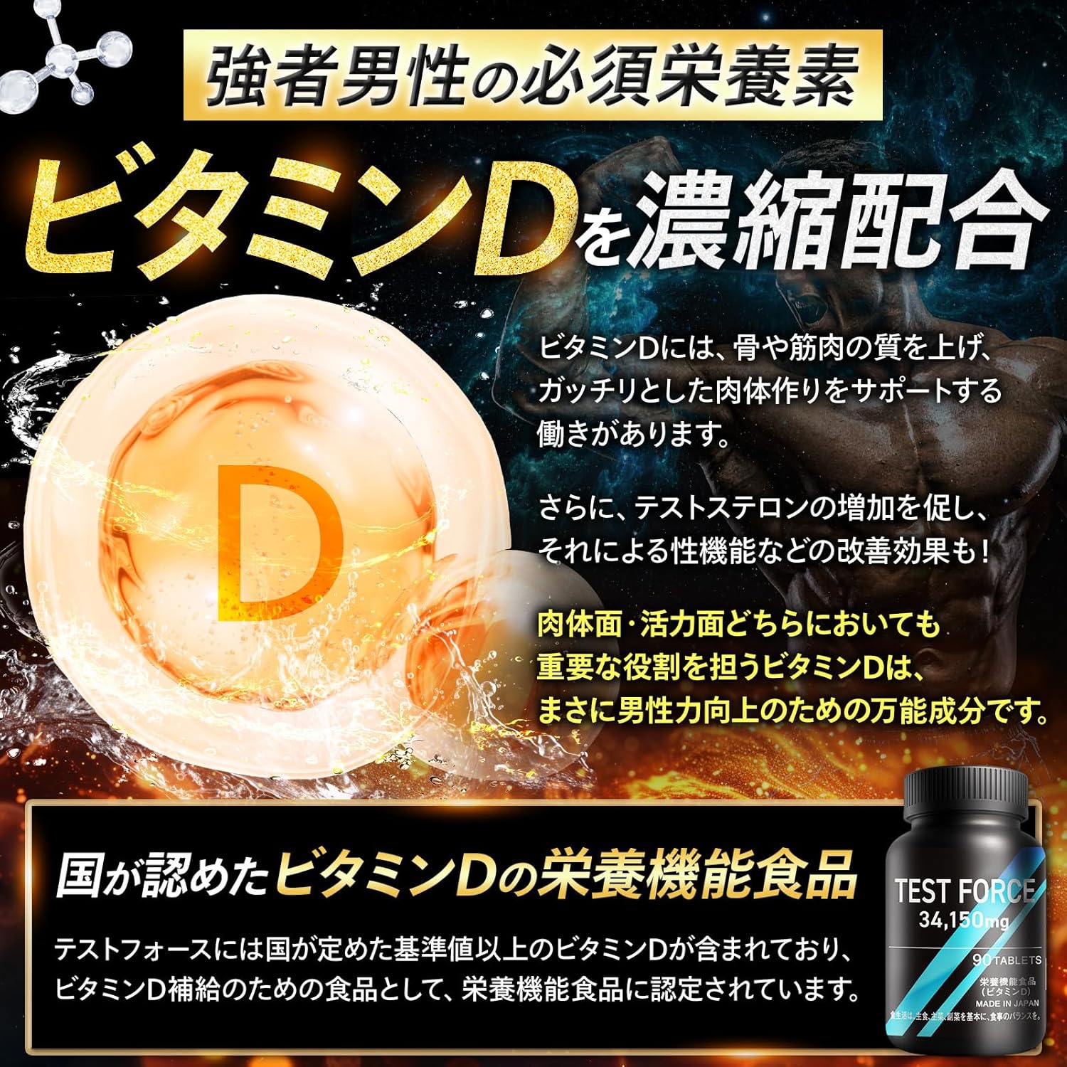 【フィジーク大会優勝者 大絶賛】TEST FORCE（テストフォース）クリニック共同開発 テストステロンブースター フェンファイバー アストラジン バイオぺリン 34,150mg フェヌグリーク ボディメイク 筋トレ トレーニング サプリ 栄養機能食品 日本製