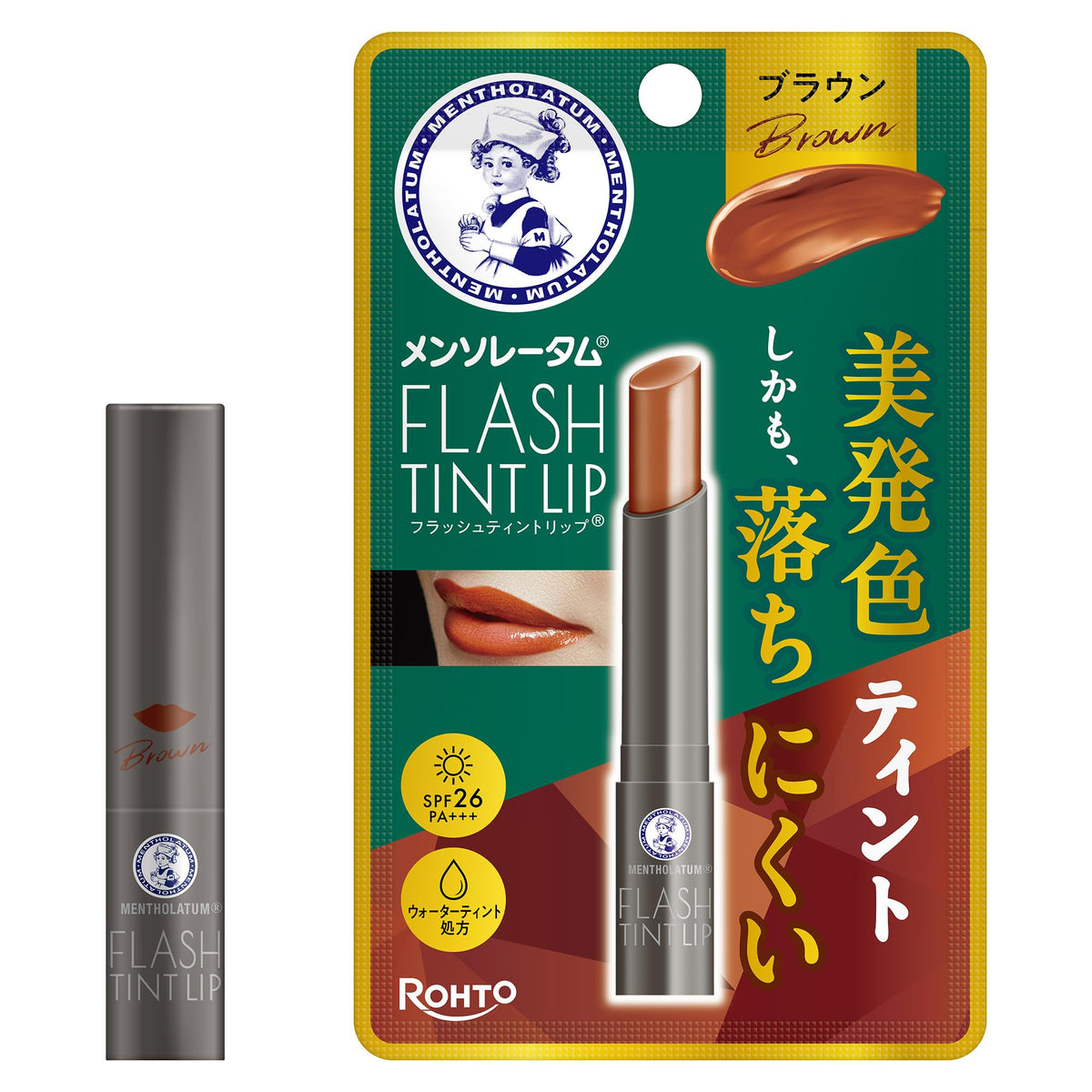 Mentholatum Flash Tint Lip, Water-Tint Tinted Lip Balm with 6 Oils, Fragrance-Free, SPF26 PA+++, 2 g in 5 Shades