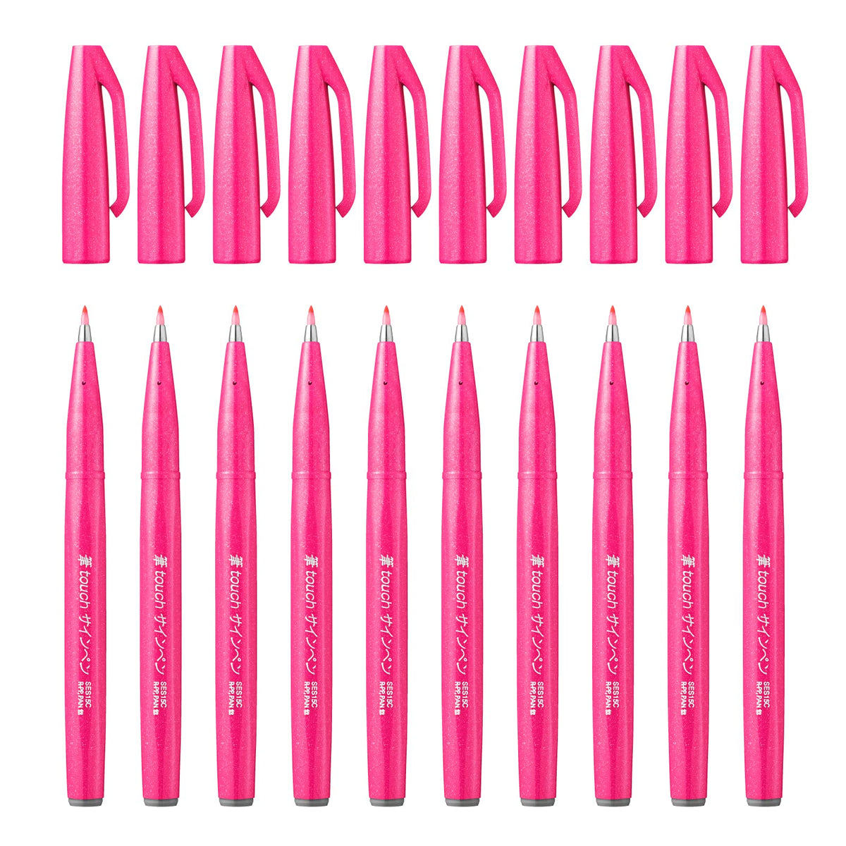 Pentel Brush Sign Pen SES15C, Brush-Touch Fibre-Tip Pens, Fine Point, Pack of 10 in One Colour, Pink, Green, Grey Blue, Orange, Pale Pink, Brown, Burgundy, Grey, Violet, Black or Light Green
