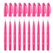 Pentel Brush Sign Pen SES15C, Brush-Touch Fibre-Tip Pens, Fine Point, Pack of 10 in One Colour, Pink, Green, Grey Blue, Orange, Pale Pink, Brown, Burgundy, Grey, Violet, Black or Light Green