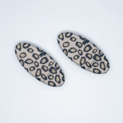 Oval Hook-and-Loop No-Crease Hair Clips for Bangs, Set of 2, Made in Japan, Leopard, Zebra and Grapefruit Prints, 8 x 3.5 cm