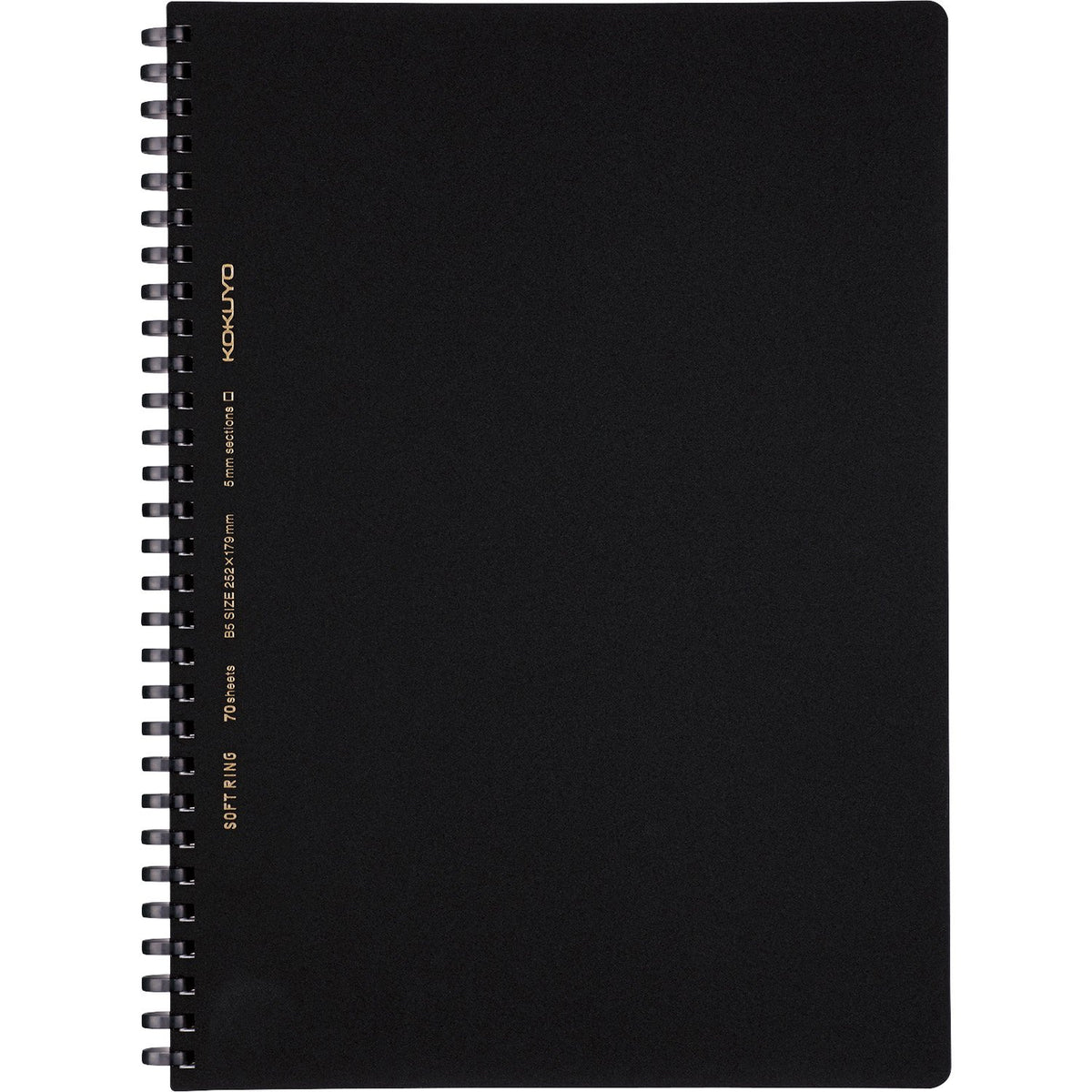 KOKUYO Soft Ring Business Notebook, 70 Sheets with Soft D-Shaped Olefin Rings and Black PP Cover, A5, Semi-B5 or A4, 5 mm Grid, 6 mm B-Rule or Plain