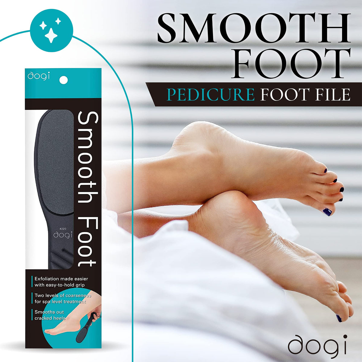 Aogi Pedicure Foot File, Two-Grade Washable Foot Rasp for Hard Skin and Calluses, Black, with Original Pouch, 21.6 cm