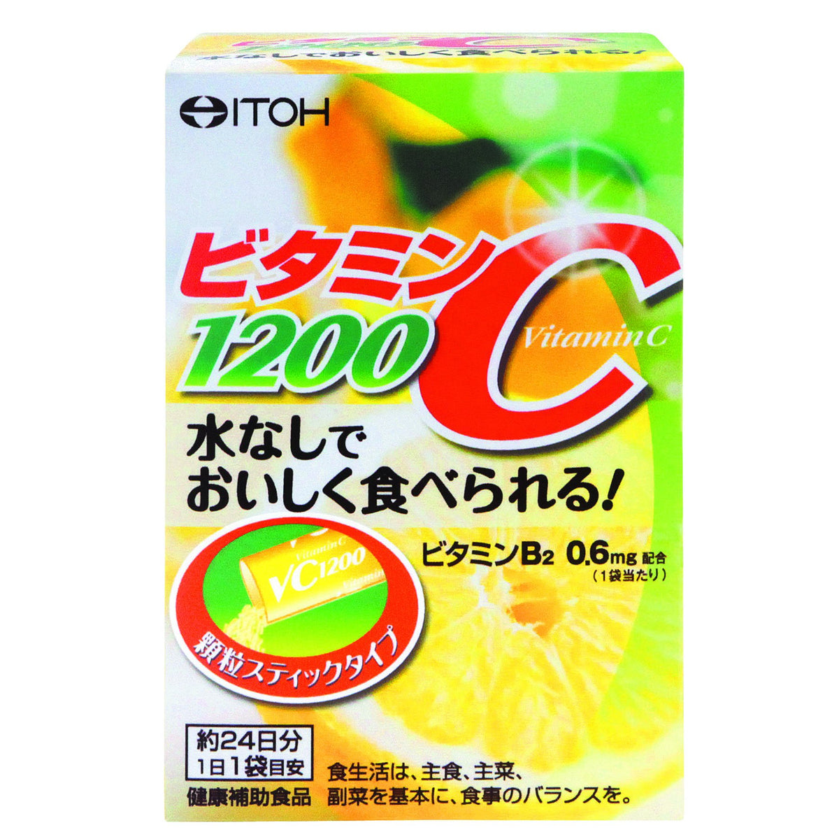 Vitamin C 1200 mg Granule Sticks with Vitamin B2, Lemon Flavour, No Water Needed, 24 Sticks of 2 g for 24 Days