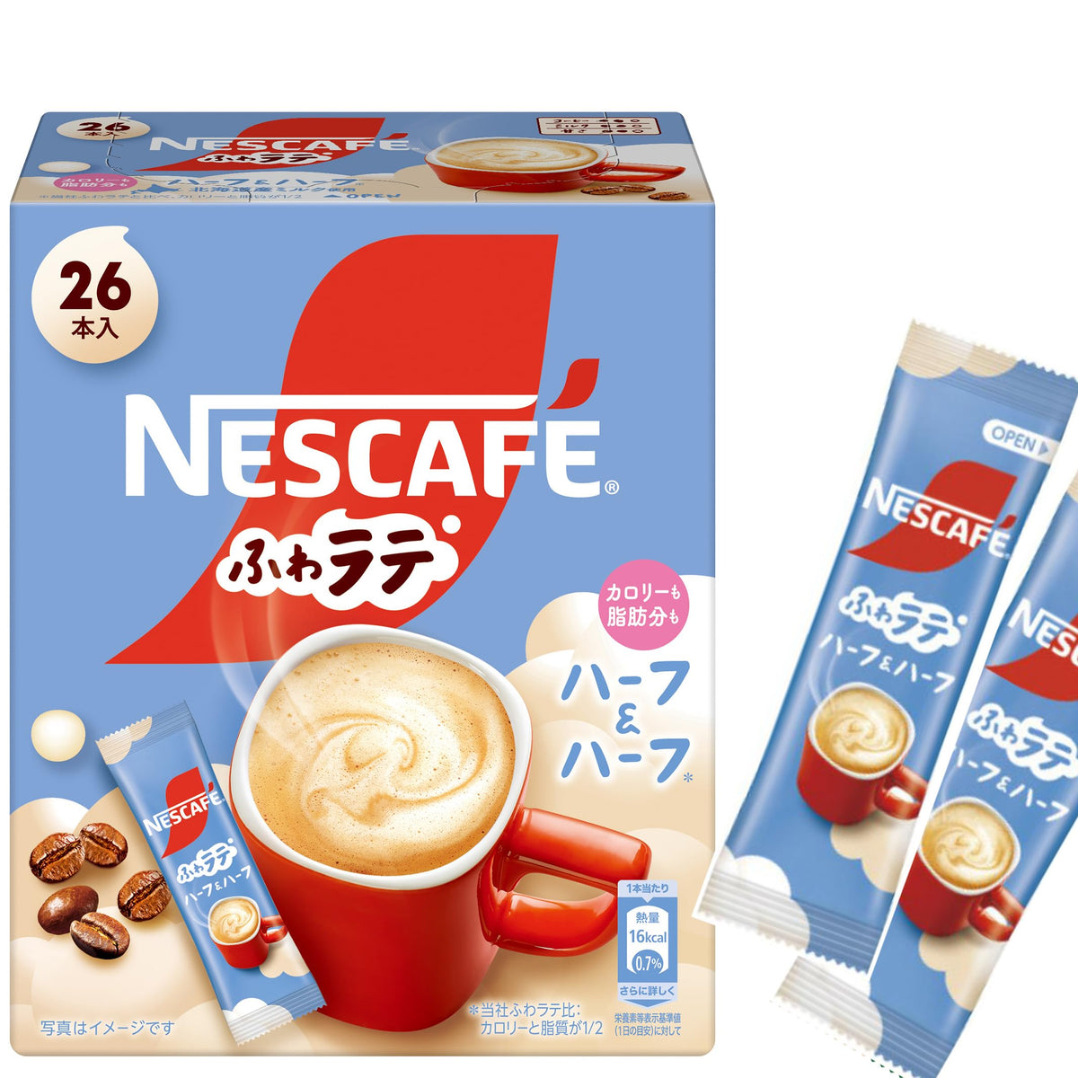 Nescafe Fuwa Latte Half and Half Instant Cafe Latte Sticks, 26 Sticks, Half the Calories and Fat