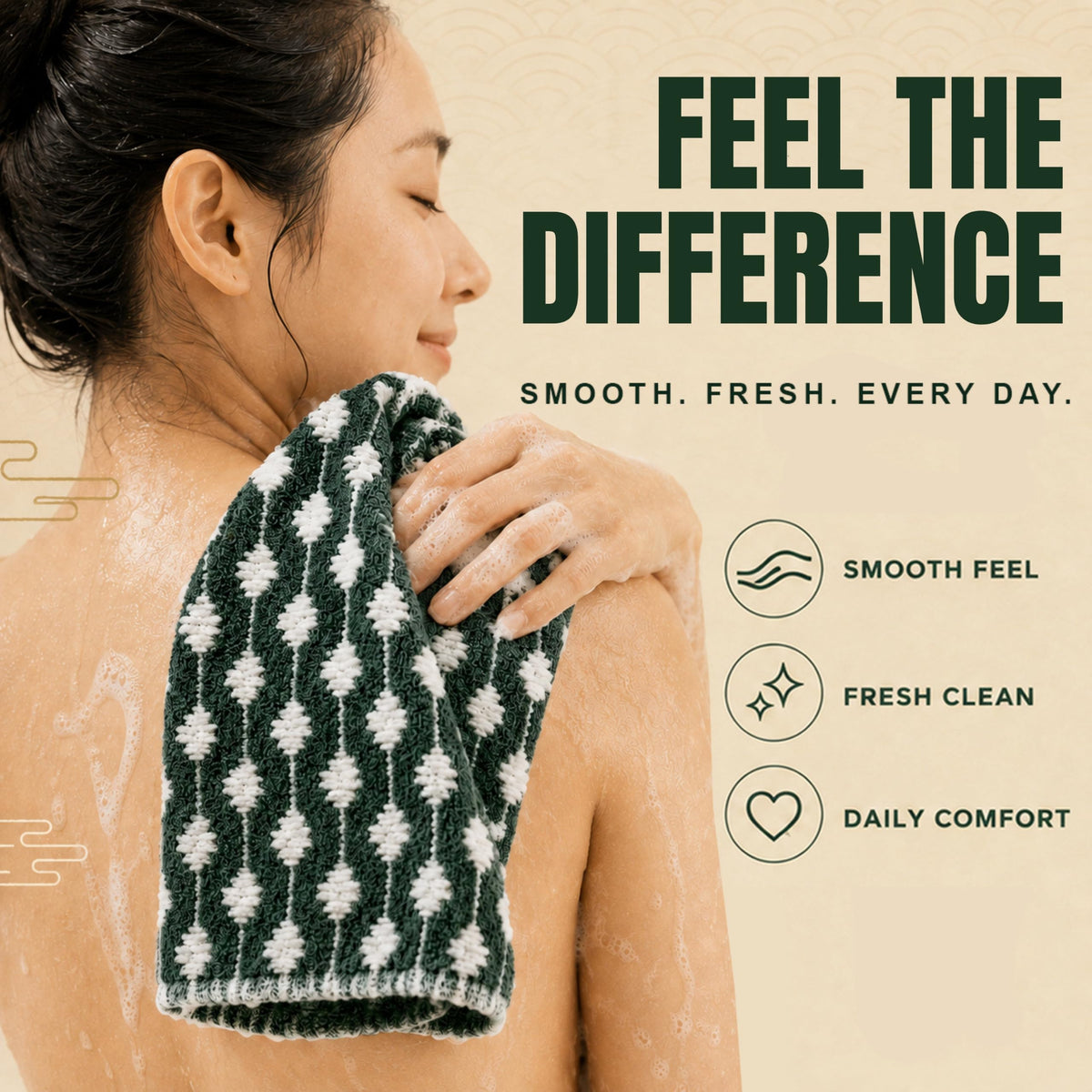 Marna Exfoliating Shower Towel, Japanese Nylon Body Scrub Cloth 27 x 100 cm, Medium or Hard Texture, Quick-Drying