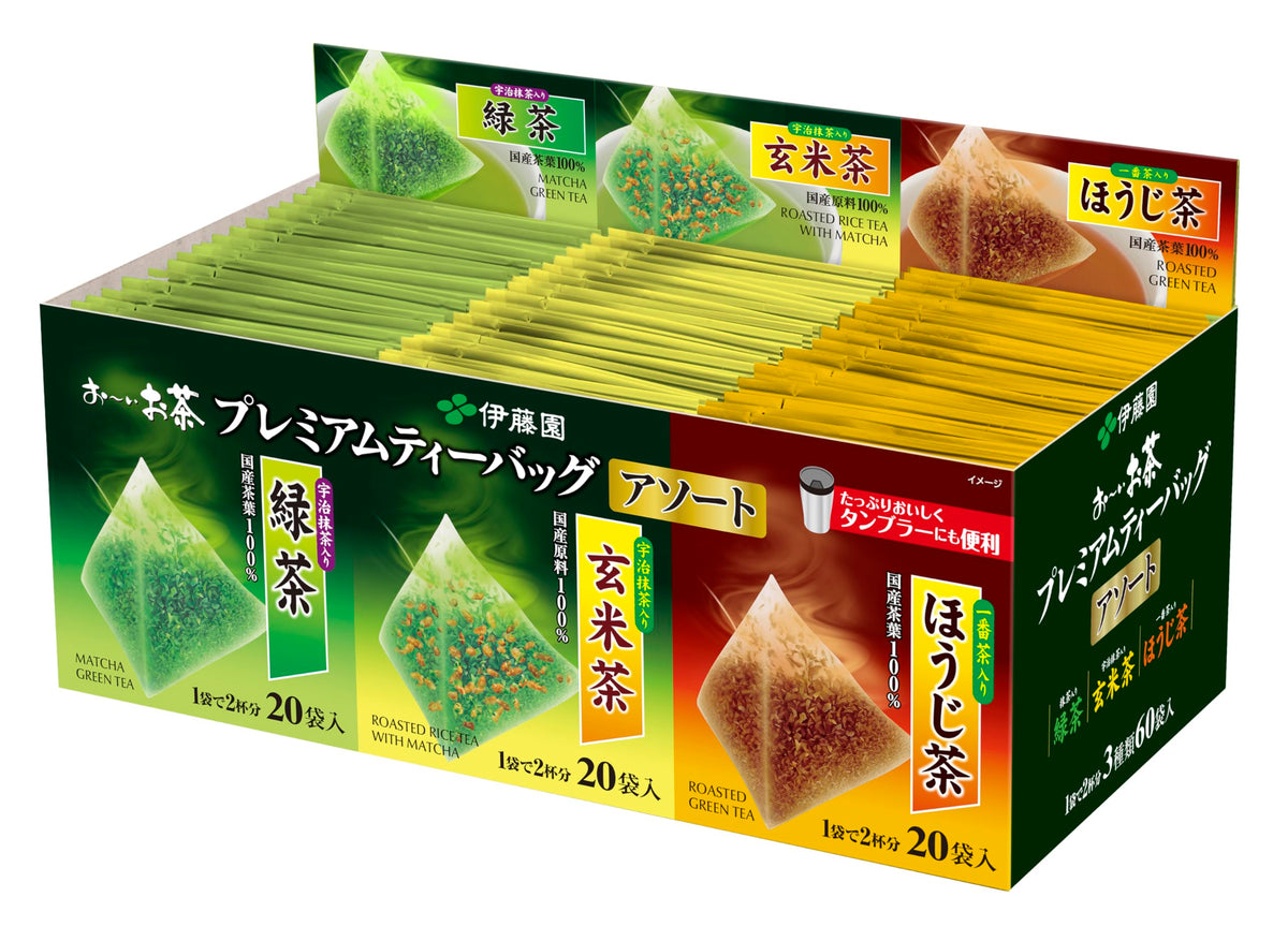 Oi Ocha Tea Bags Assortment 60 Bags Green Tea, Roasted Rice Tea and Hojicha