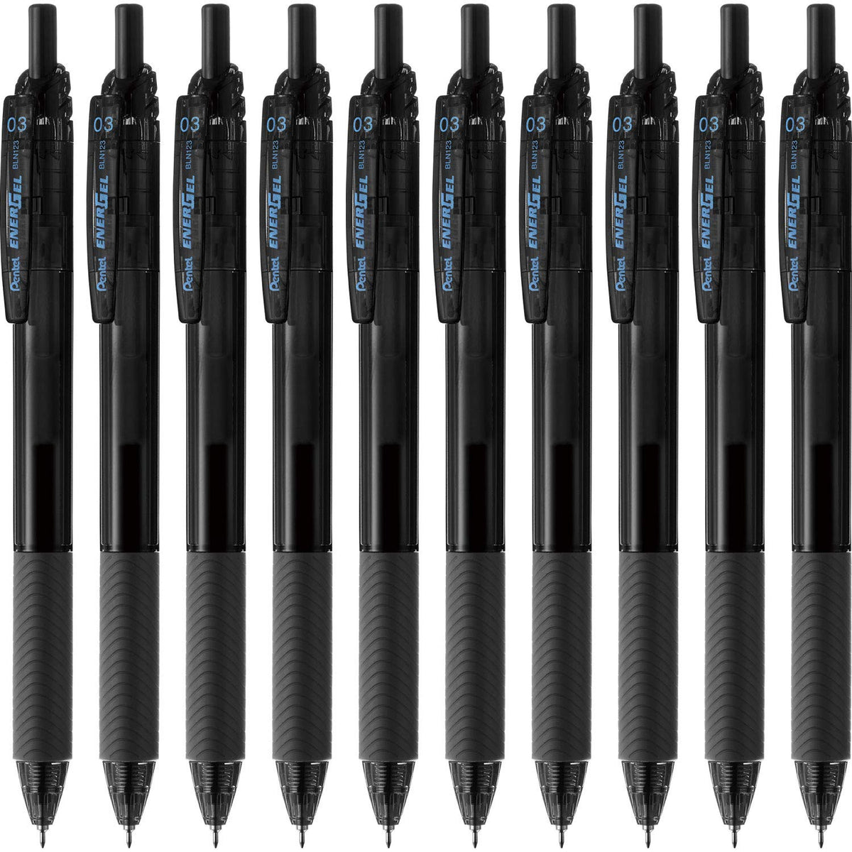 Pentel EnerGel S Gel Ink Ballpoint Pen, Retractable with Recycled PP Barrel and Elastomer Grip, 0.3, 0.5, 0.7 or 1.0 mm, Black, Red or Blue, Pack of 10 Pens