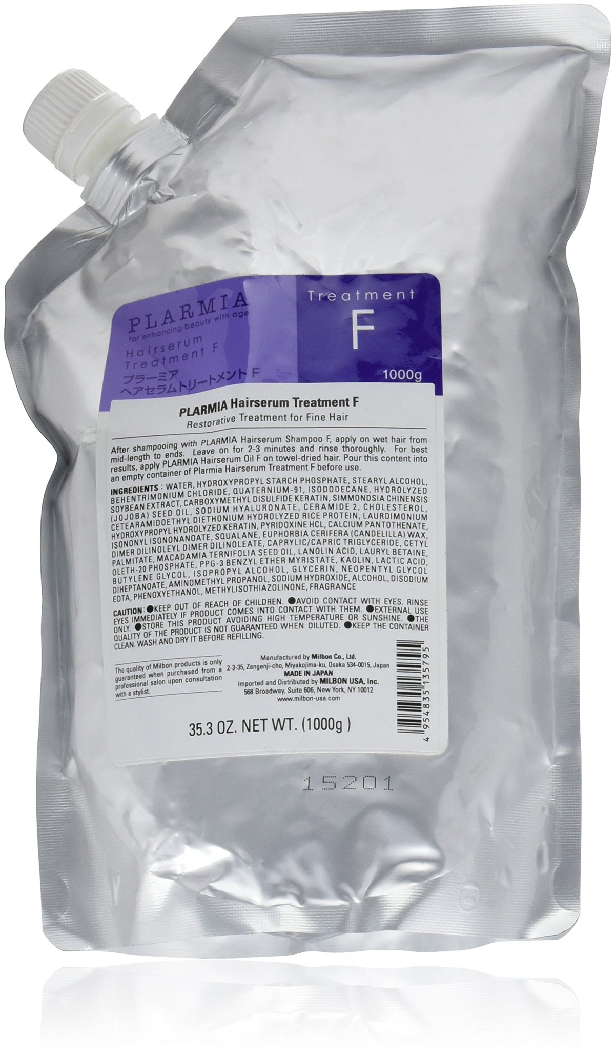 Milbon Plarmia Hairserum Treatment F, Restorative Treatment for Fine Hair, 1000 g Refill Pouch