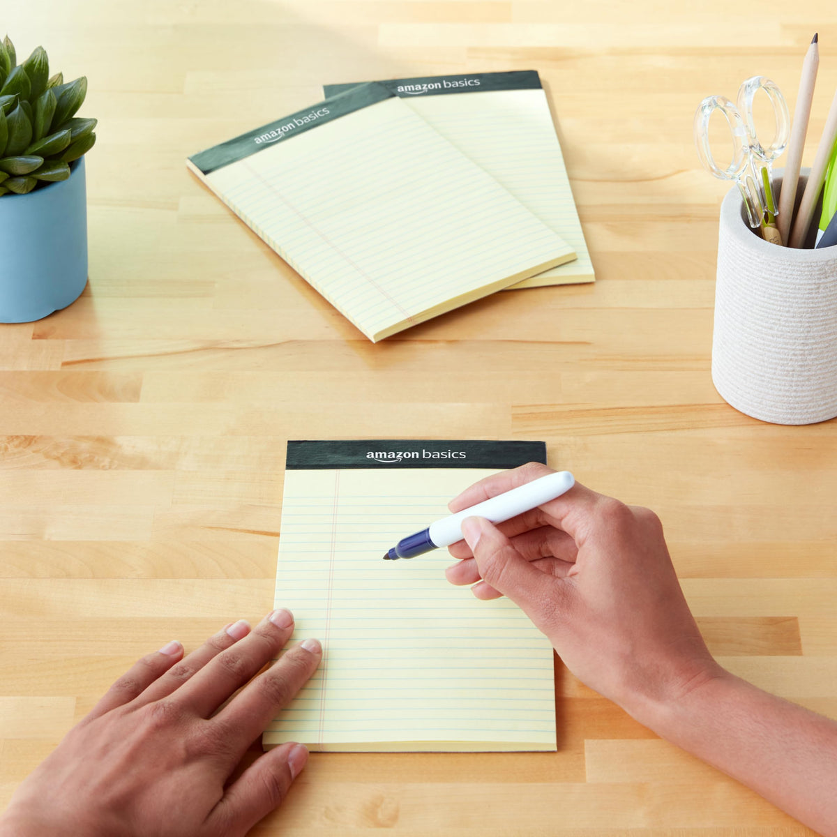 Amazon Basics Writing Pads, Set of 12 Pads of 50 Sheets, Narrow-Ruled 13 x 20 cm or Wide-Ruled Legal 30 x 22 cm, Yellow or White