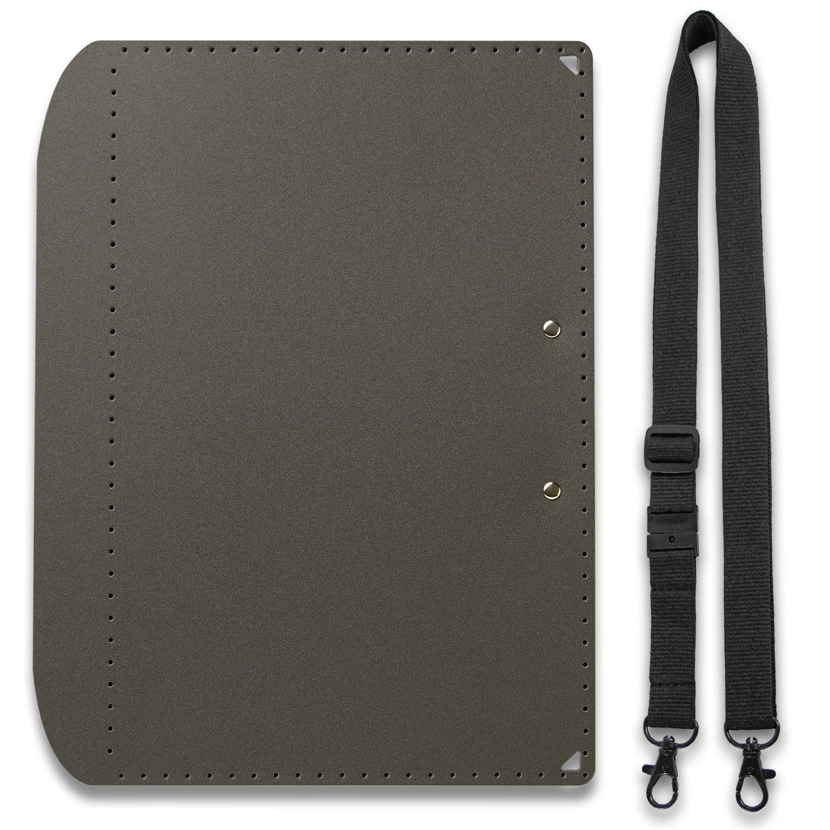 PLUS Foldable A3 Clipboard Plus with Strap, Folds to A4 Size at 340 x 255 x 18 mm and Opens to 460 mm, Foam Polypropylene with Steel Clip, Adjustable 60 to 130 cm Strap, Dark Grey, Khaki, White or Red