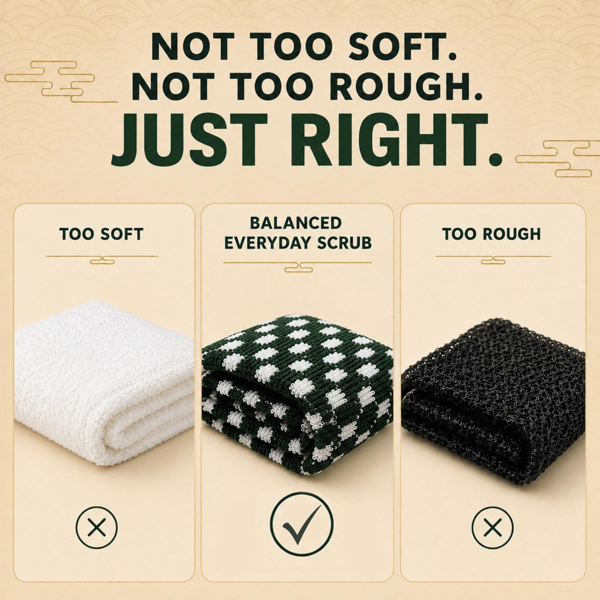 Marna Exfoliating Shower Towel, Japanese Nylon Body Scrub Cloth 27 x 100 cm, Medium or Hard Texture, Quick-Drying
