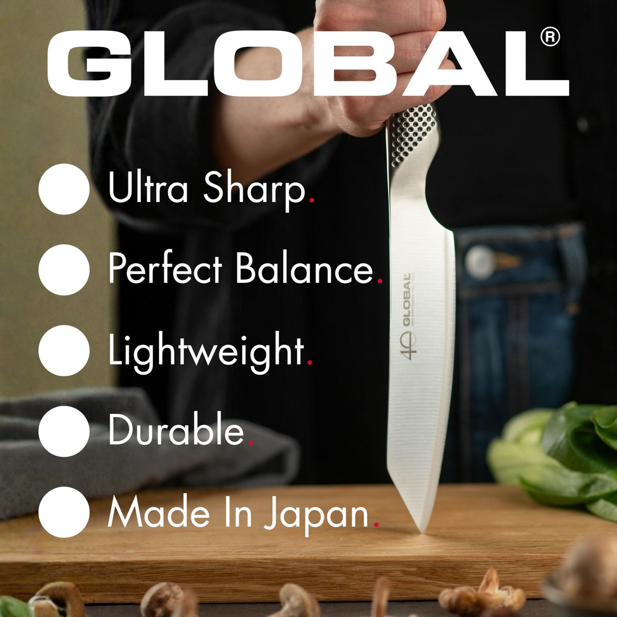 Global G-4 Oriental Cook's (Bunka) Knife 18 cm, One-Piece CROMOVA 18 Steel