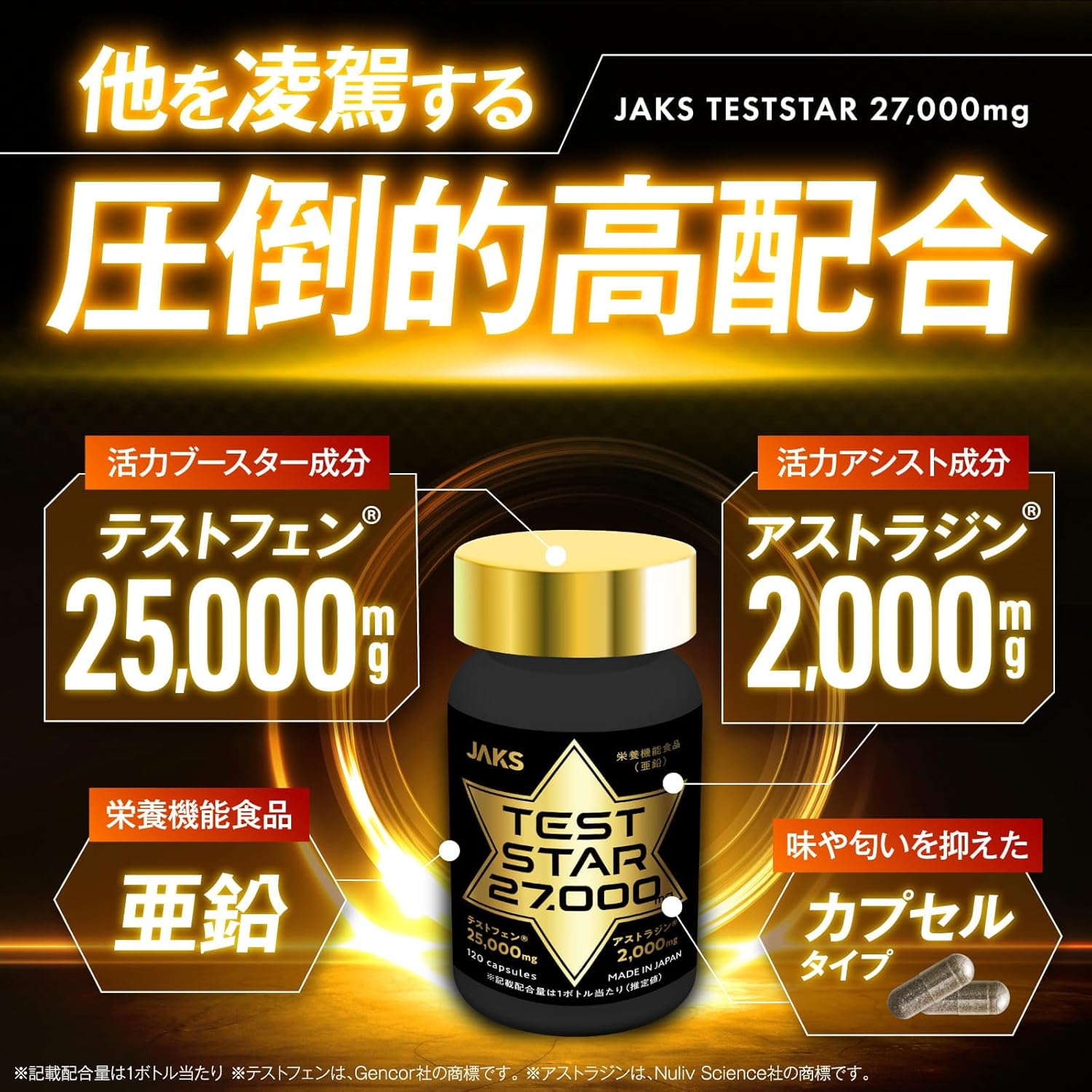 TESTSTAR JAKS Testosterone, Testofen, 25,000 mg, Astrazine, 2,000 mg, Patent Ingredients, Zinc, Maca, Tongkat Ali, Biopelin, 120 Capsules, Nutritional Functional Food, Domestic GMP Production