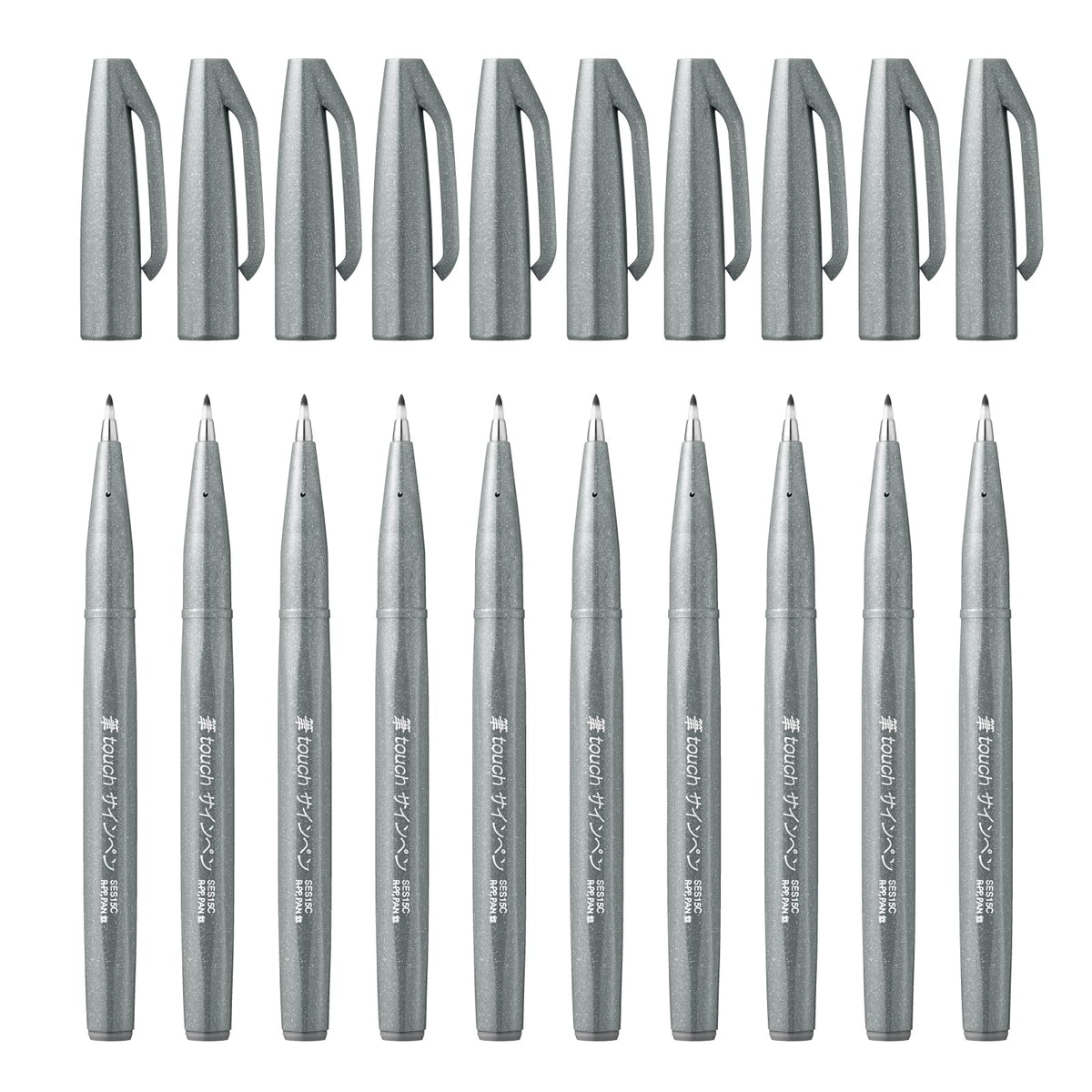 Pentel Brush Sign Pen SES15C, Brush-Touch Fibre-Tip Pens, Fine Point, Pack of 10 in One Colour, Pink, Green, Grey Blue, Orange, Pale Pink, Brown, Burgundy, Grey, Violet, Black or Light Green